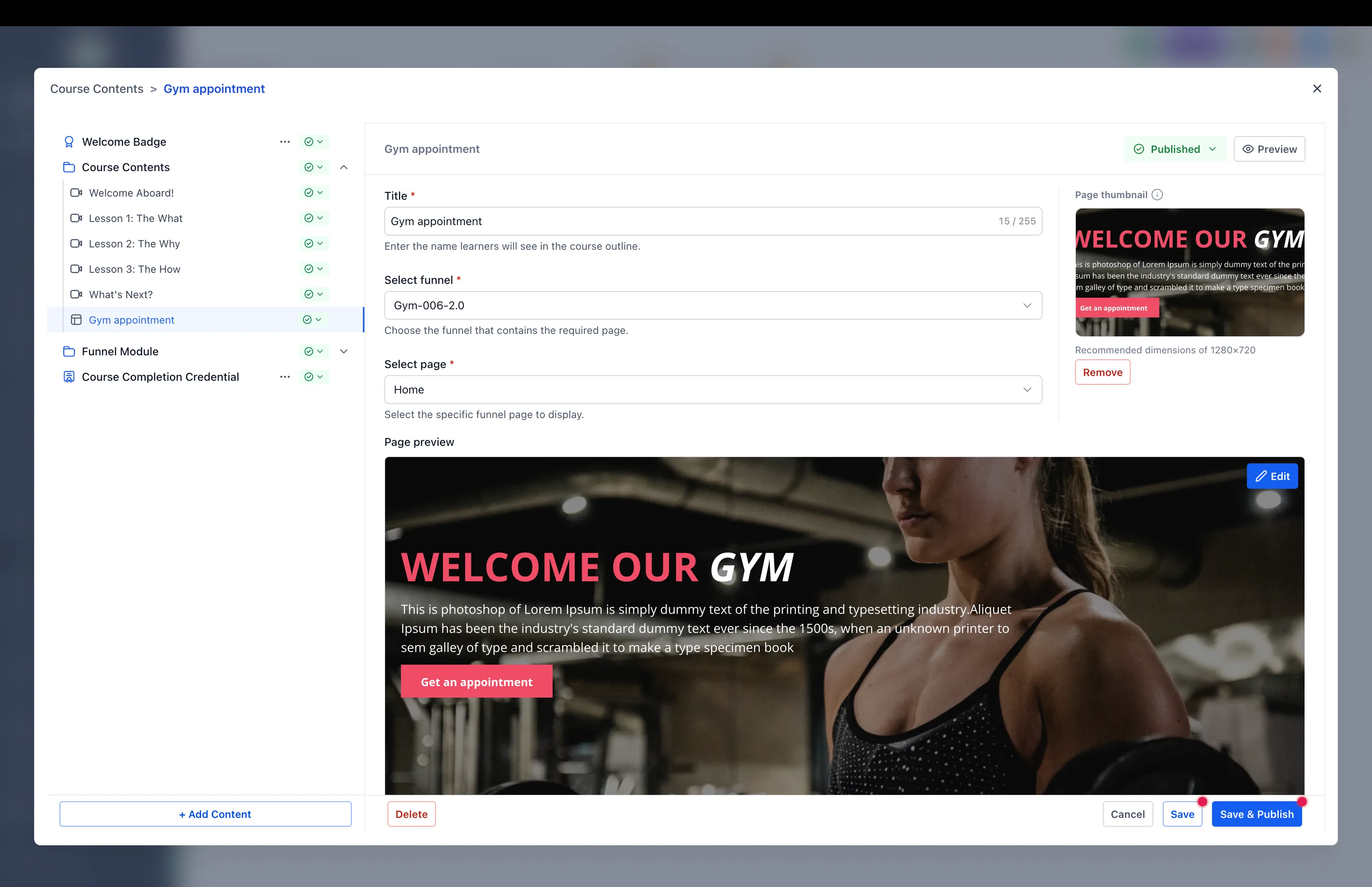 Course funnel lesson setup