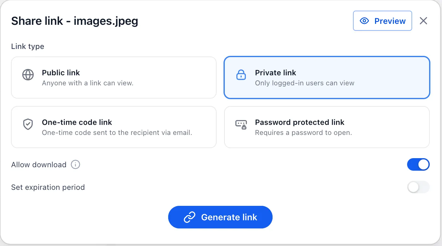 Private document link option