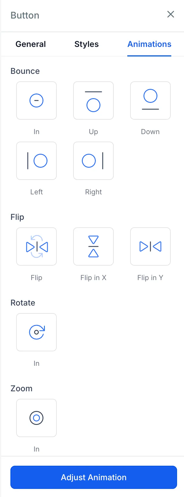 Animation preview options in the builder