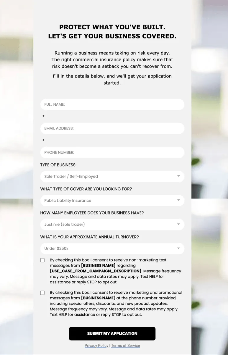 Commercial Insurance Policy Application - Form
