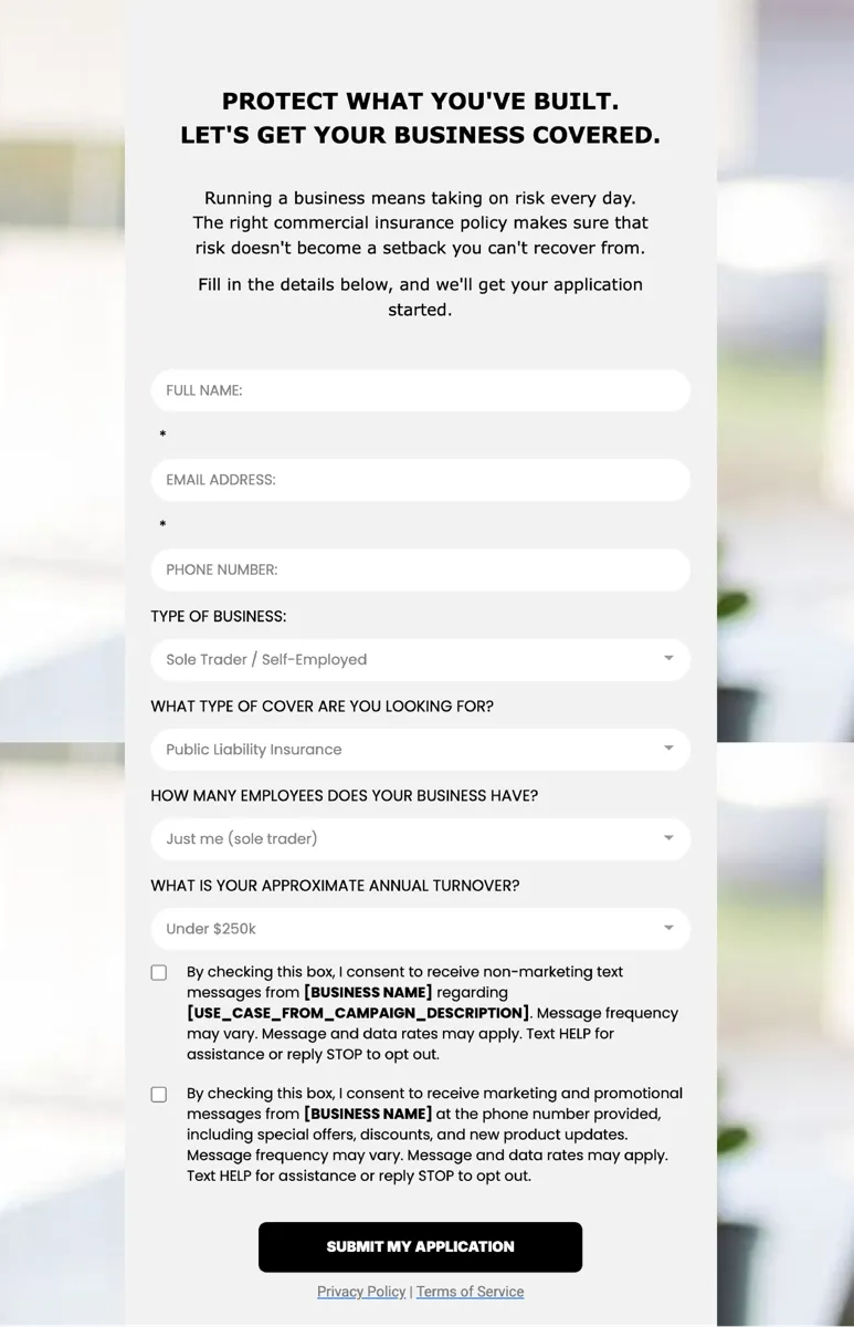 Commercial Insurance Policy Application - Form