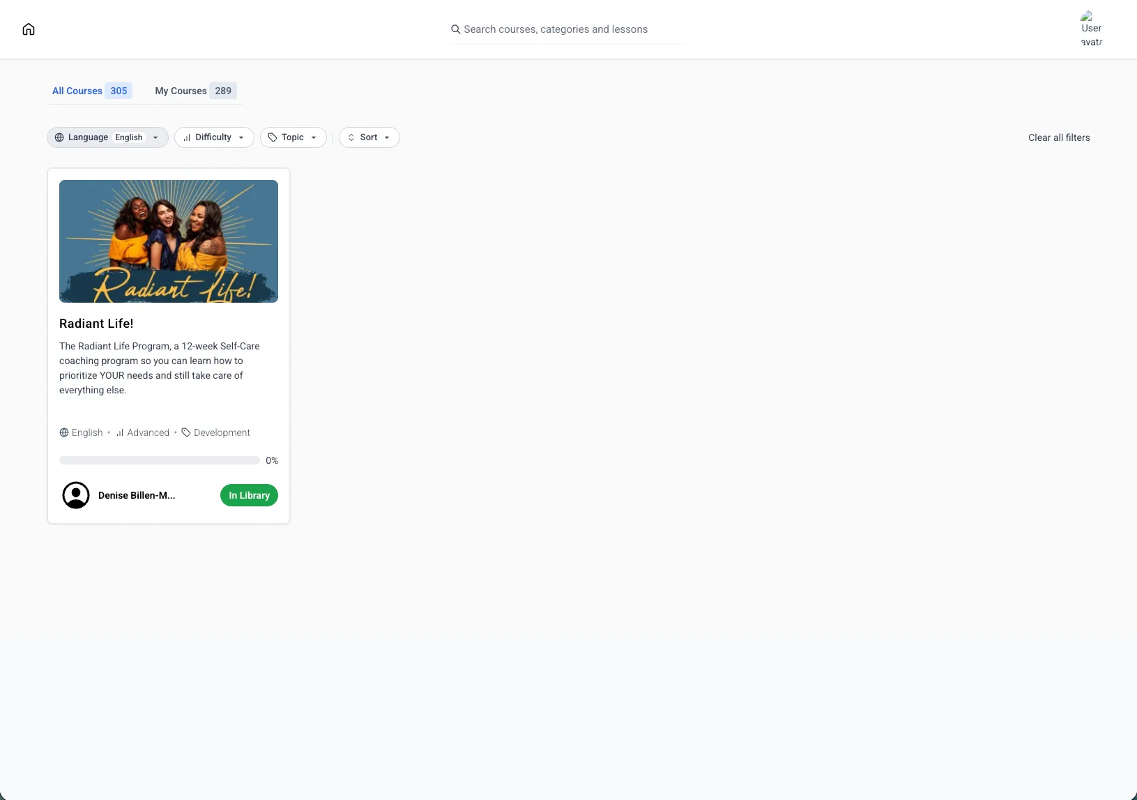 Course library filters with tags
