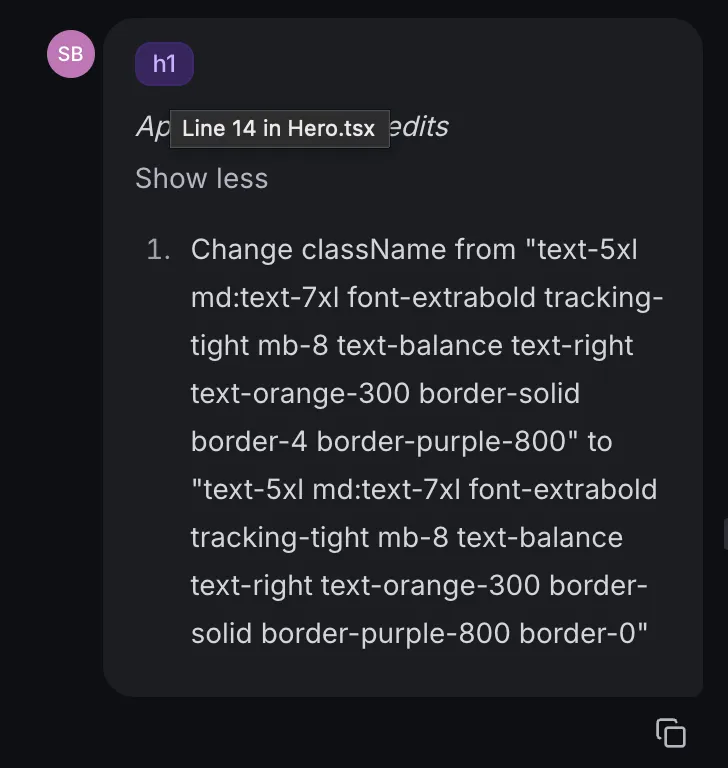 Inline text editing in Visual Edits