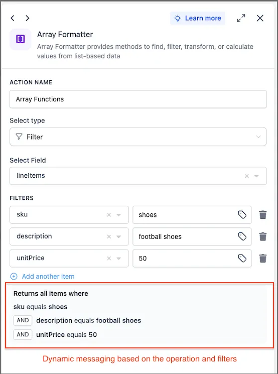 Array Formatter output preview