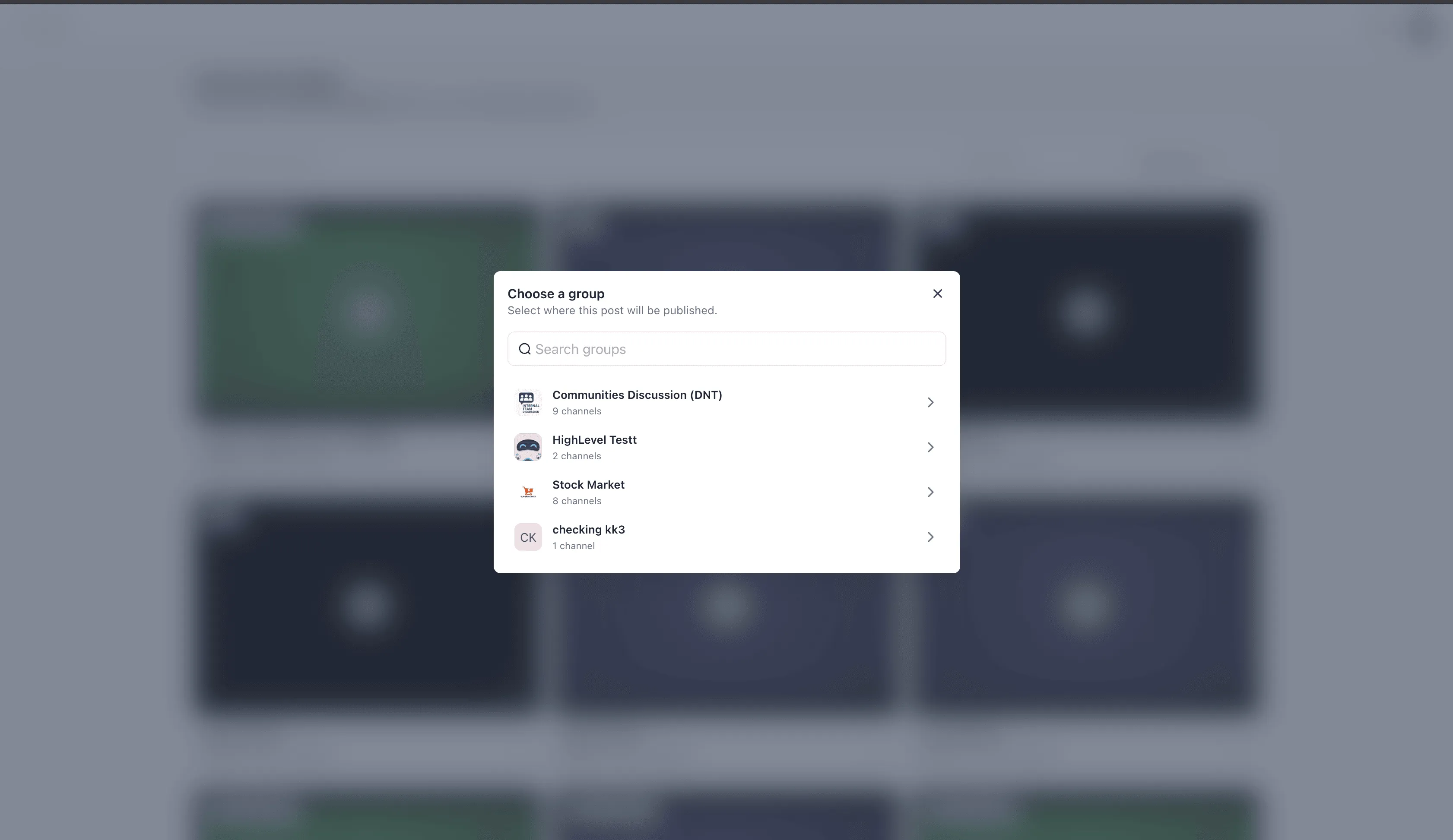 Select a community and channel for the recording post