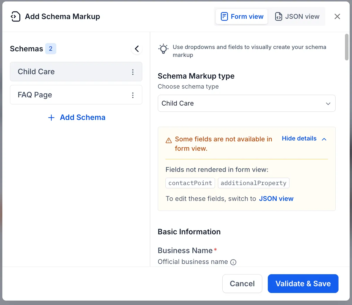 Schema markup missing field details