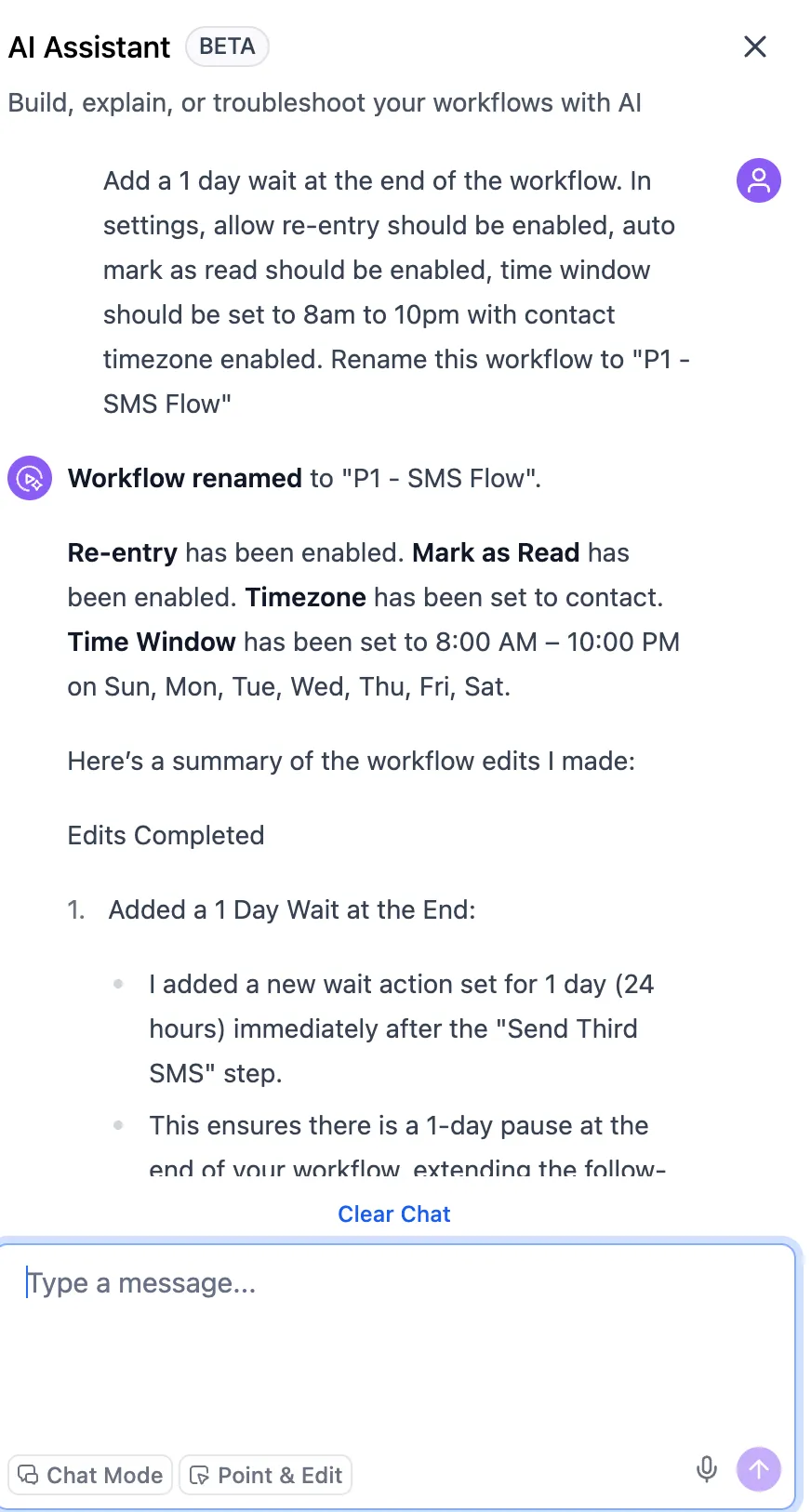AI Builder workflow settings controls