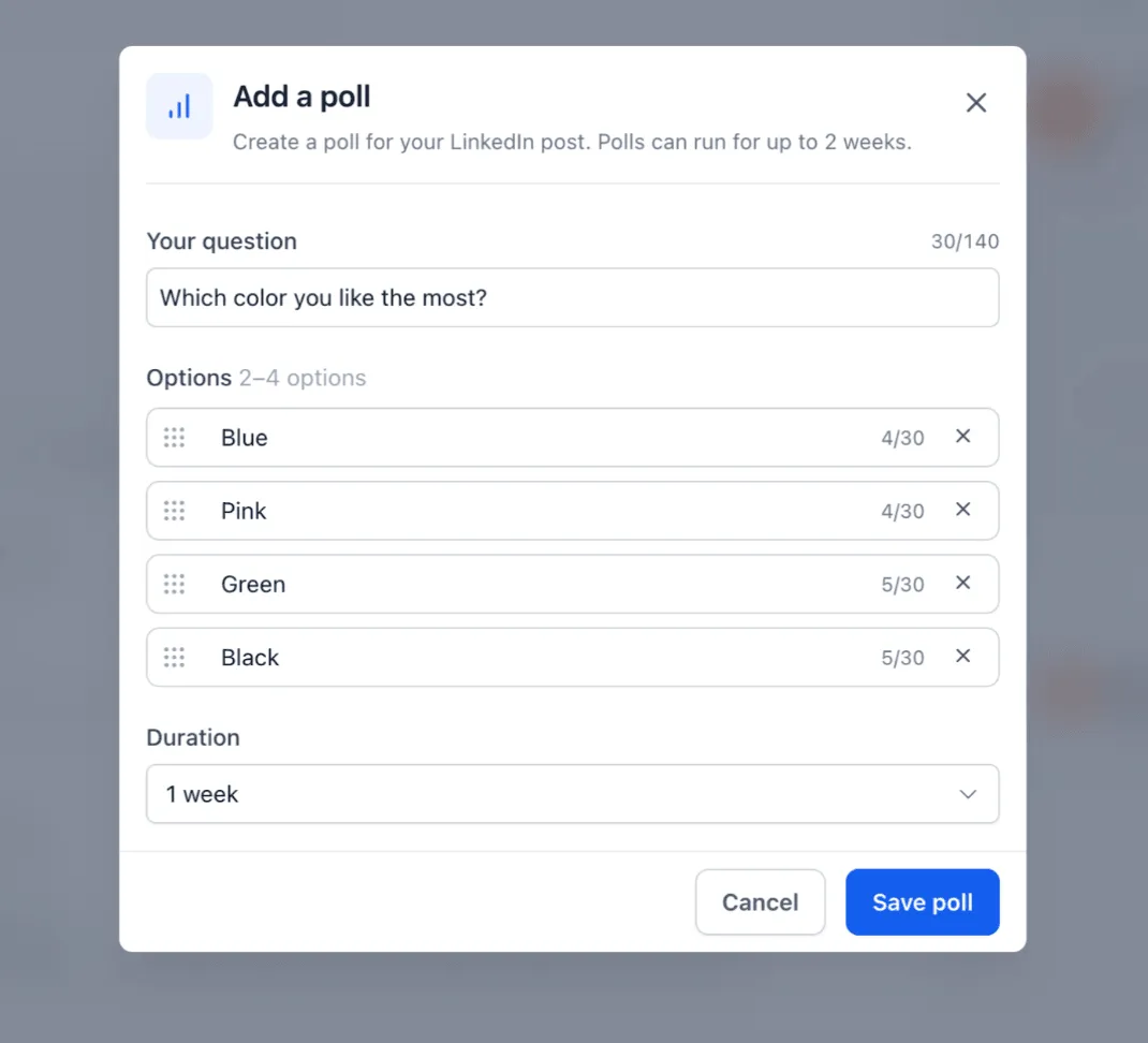 LinkedIn Poll preview in Social Planner
