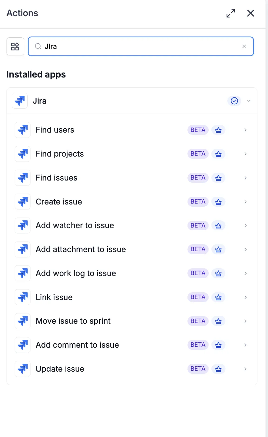 Jira workflow actions in SMBcrm