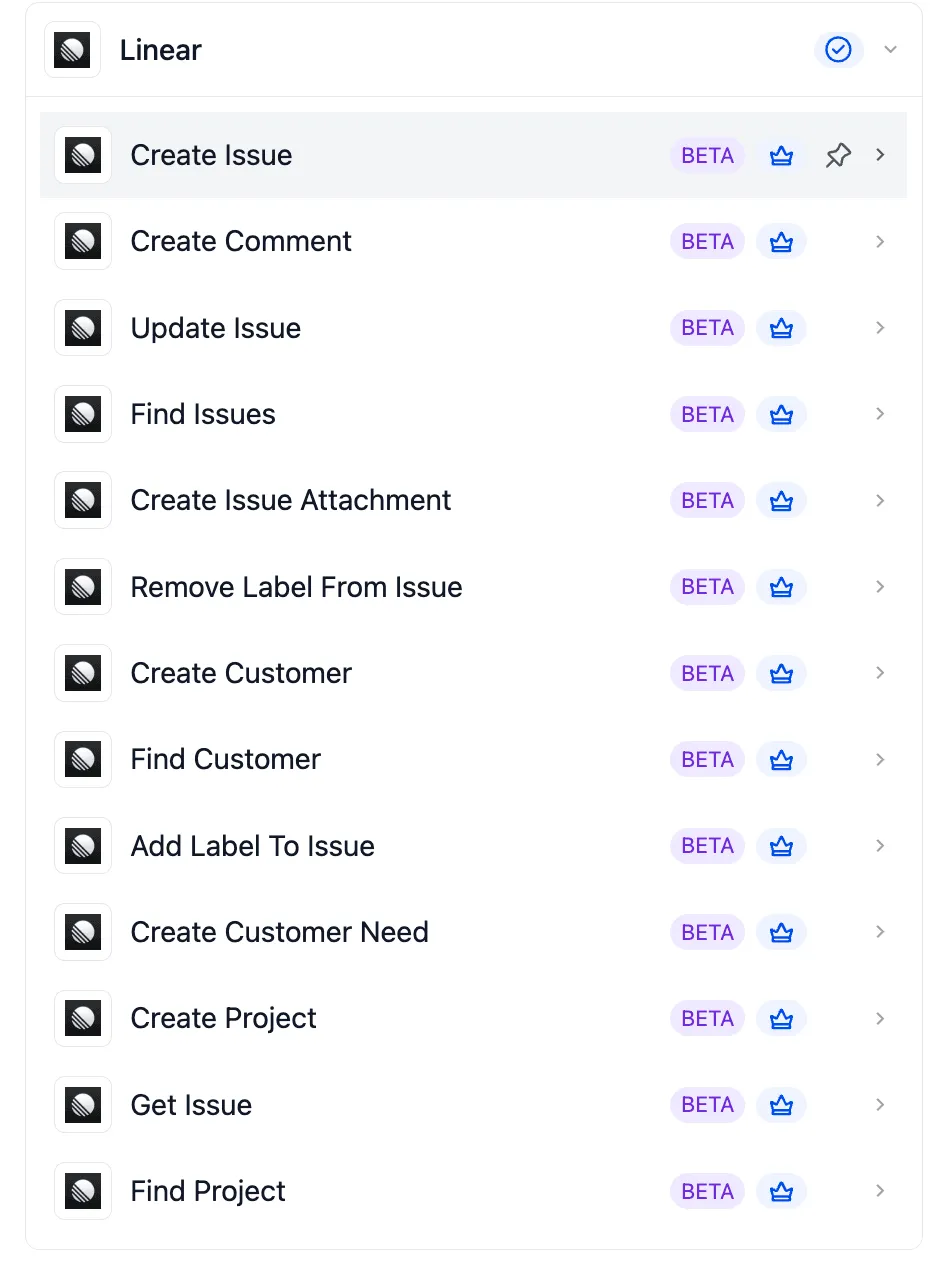 Linear workflow actions