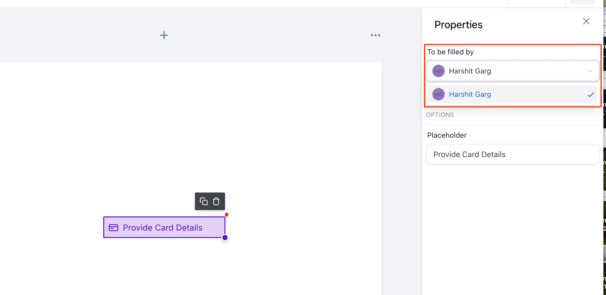 Card Details field settings