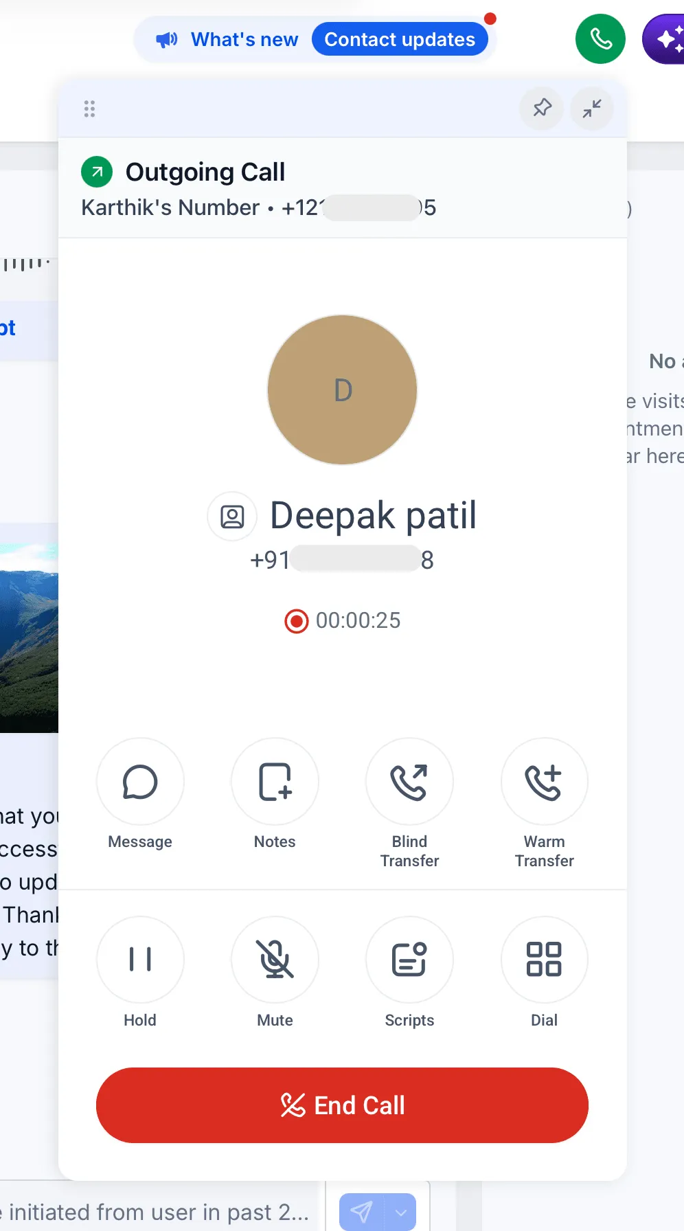 Outbound or inbound call from the web app