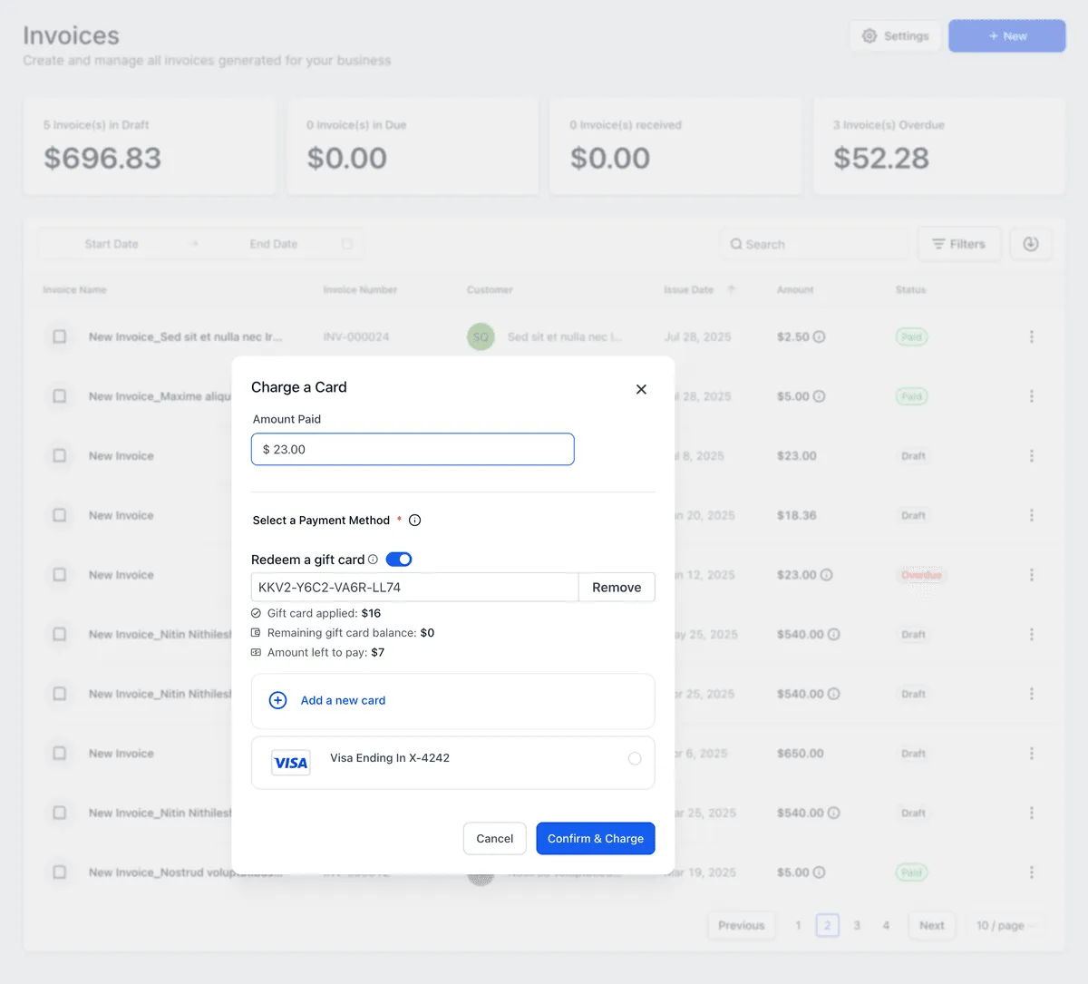 Gift Card validation in payment flow