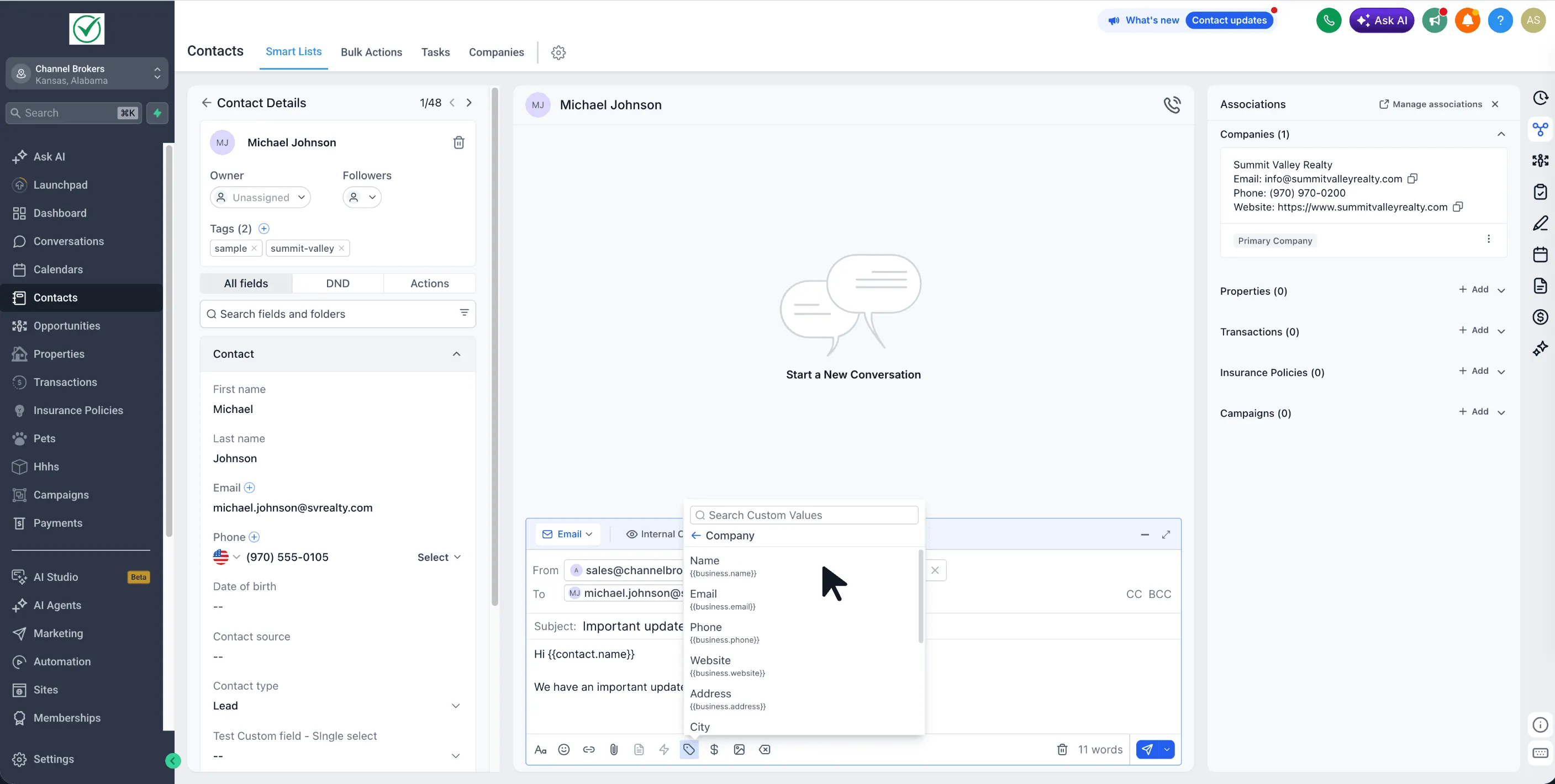 Company custom values in an editor