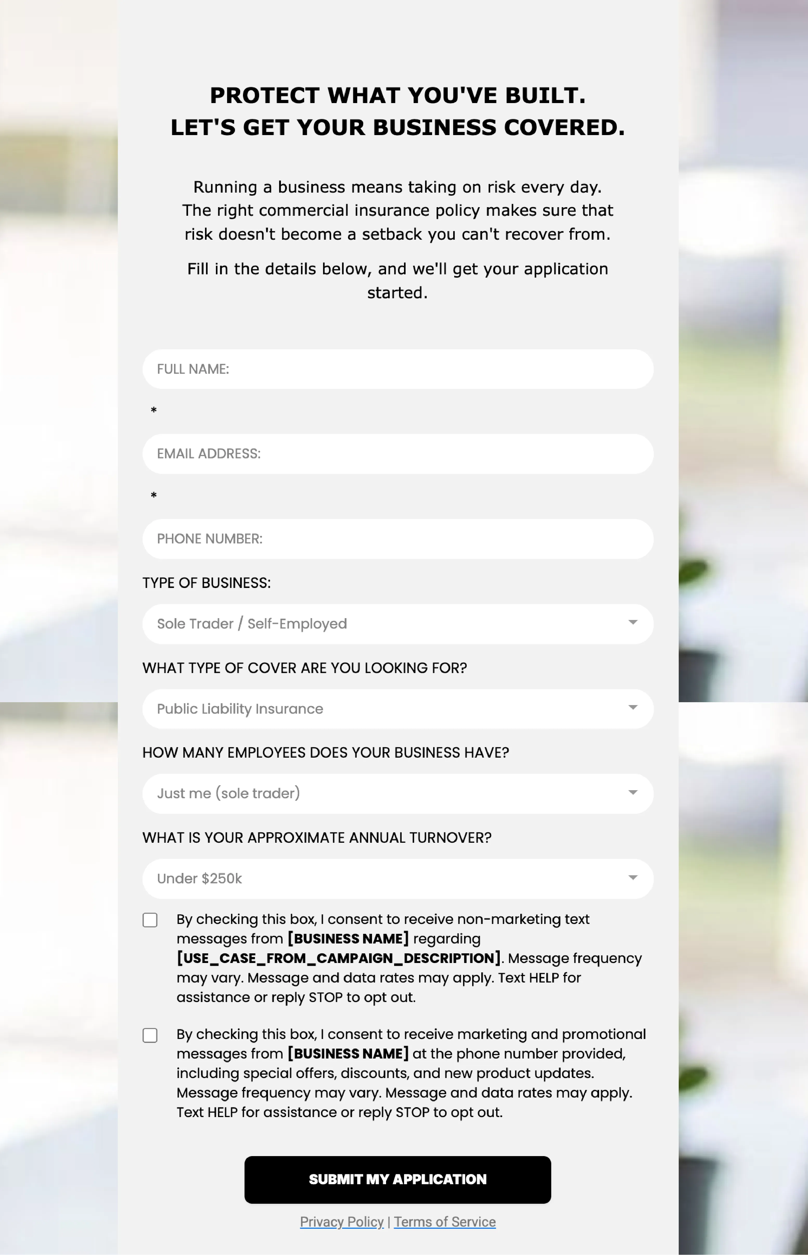 Commercial Insurance Policy Application - Form