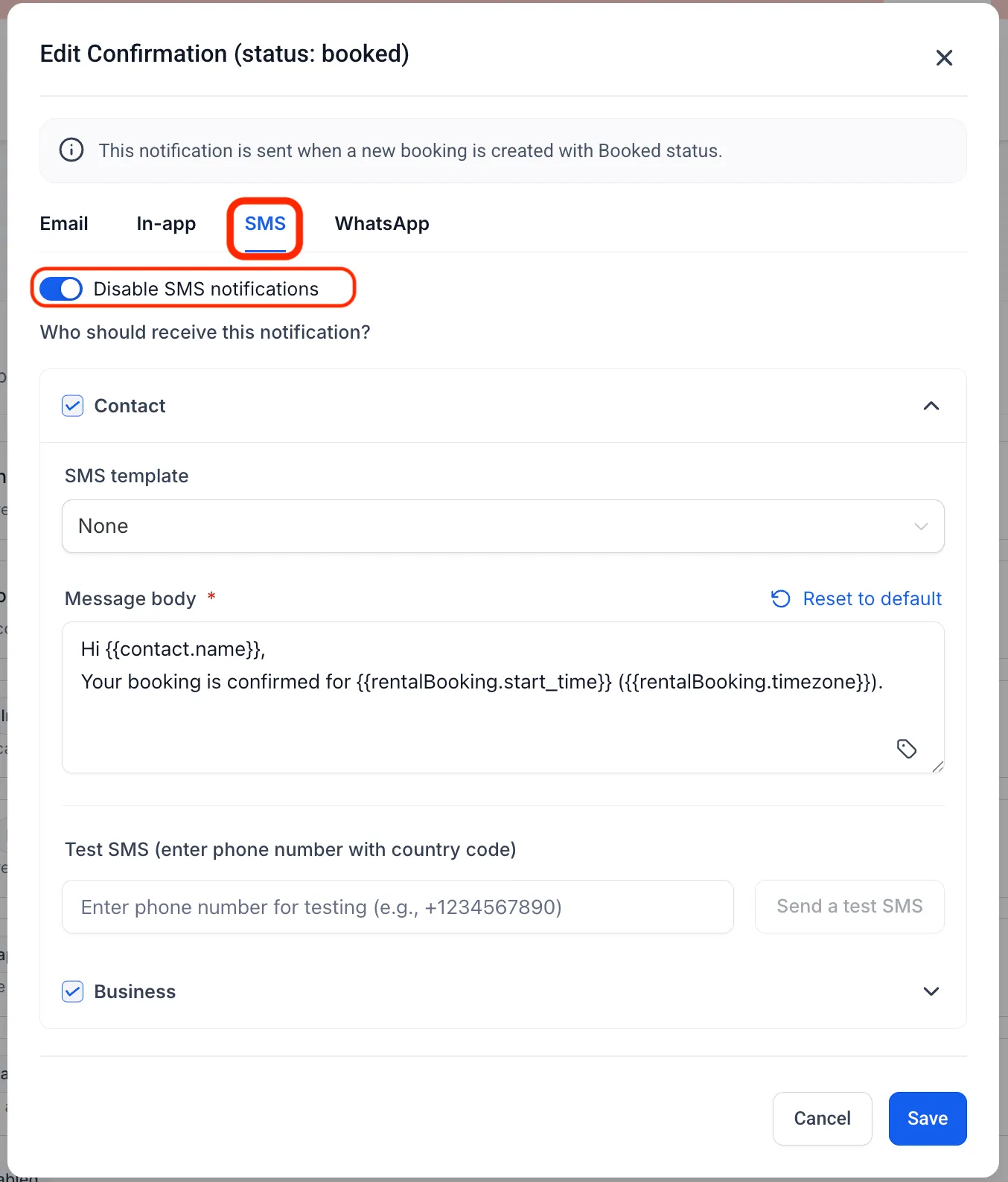 SMS Notification Edit