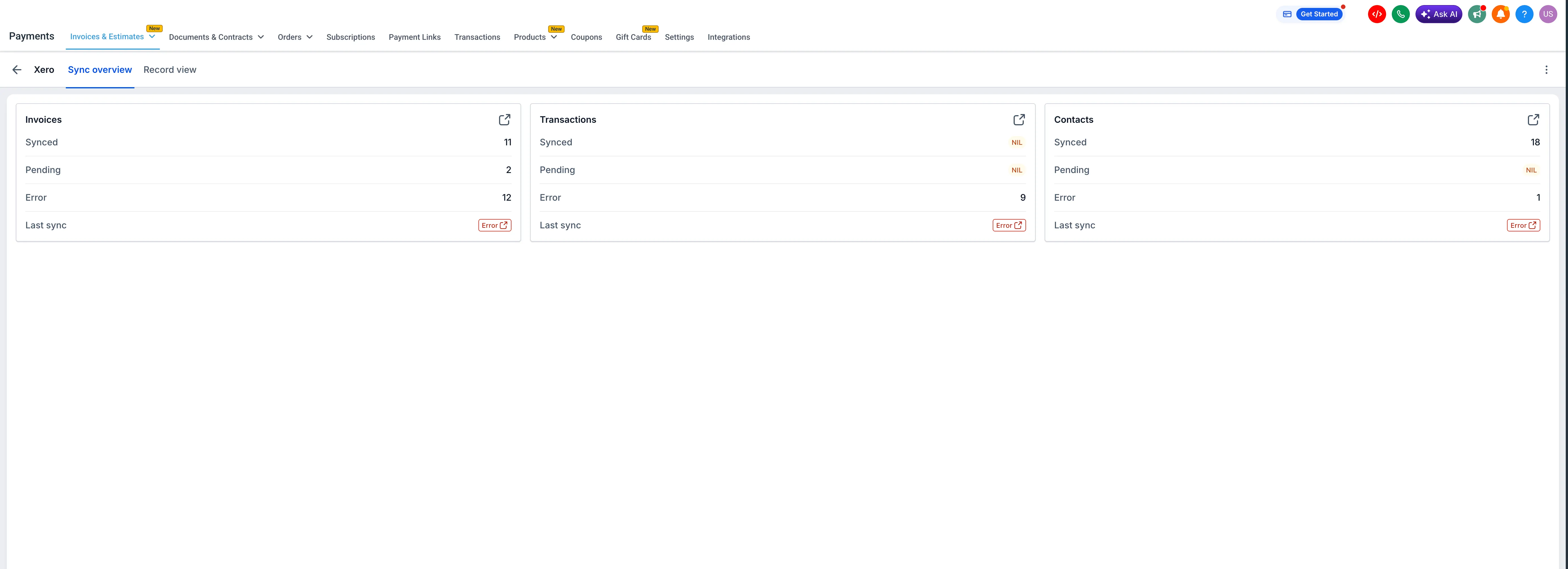 Accounting Sync record view