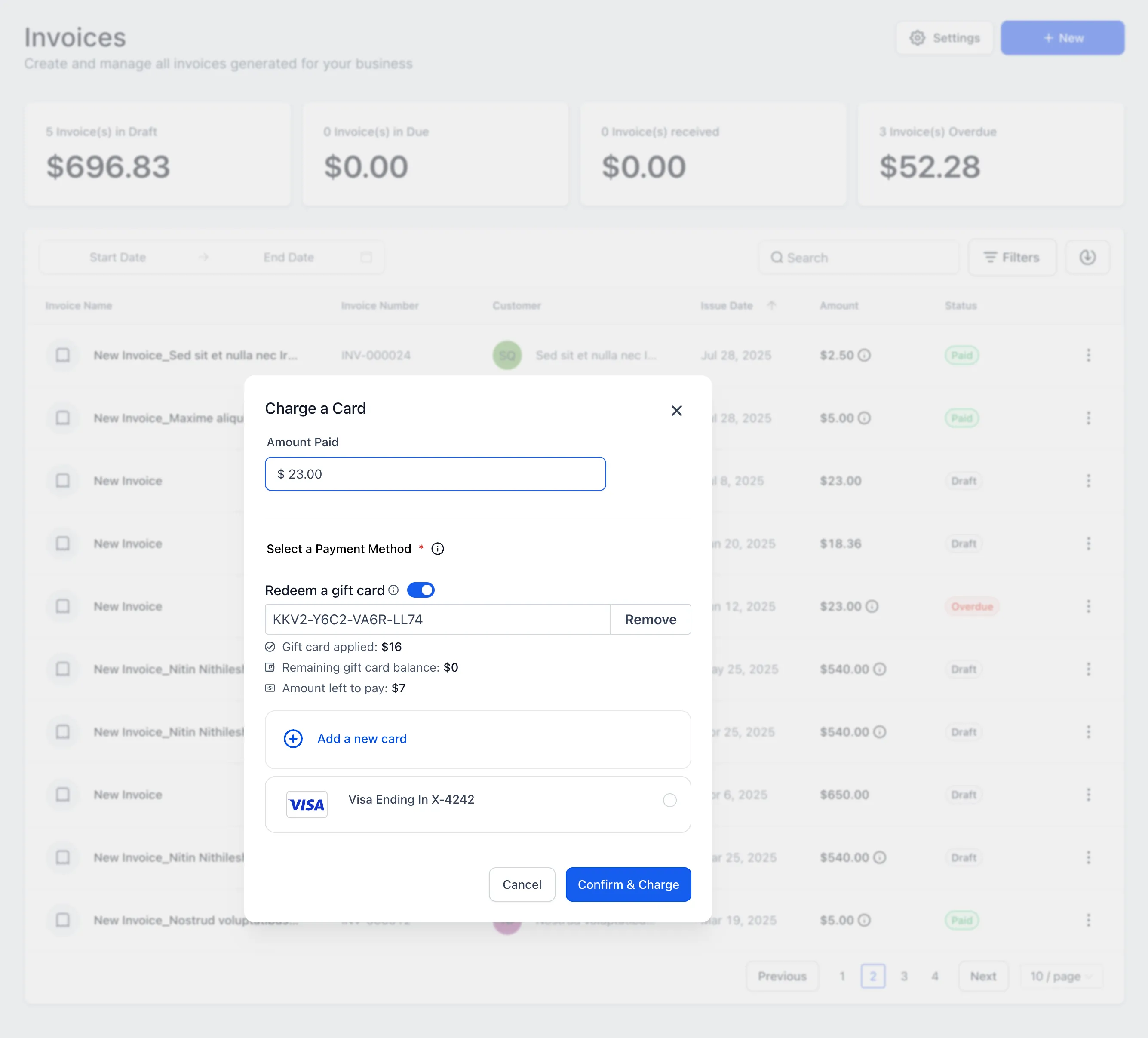 Gift Card validation in payment flow