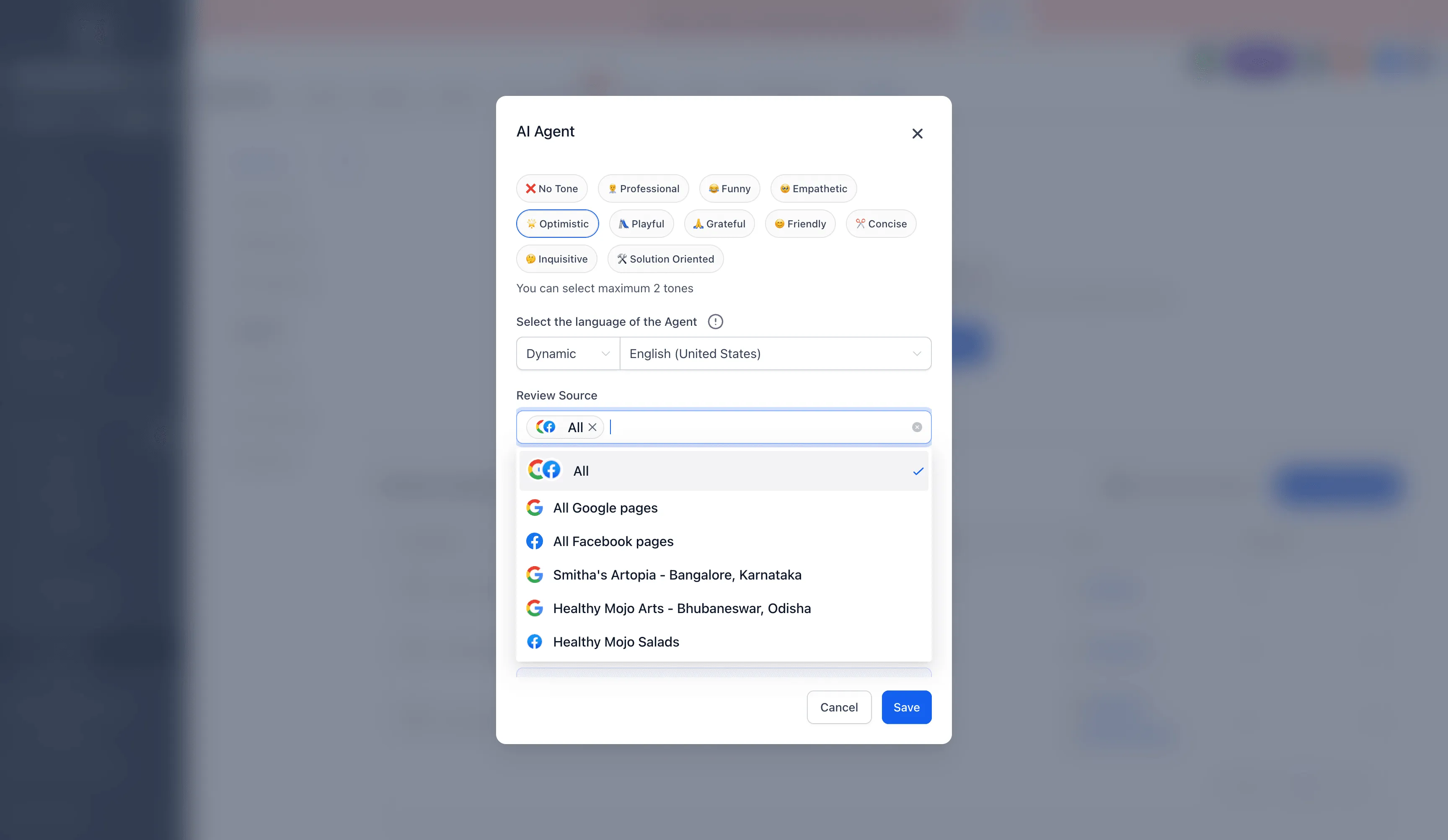 Reviews AI Agent auto response settings