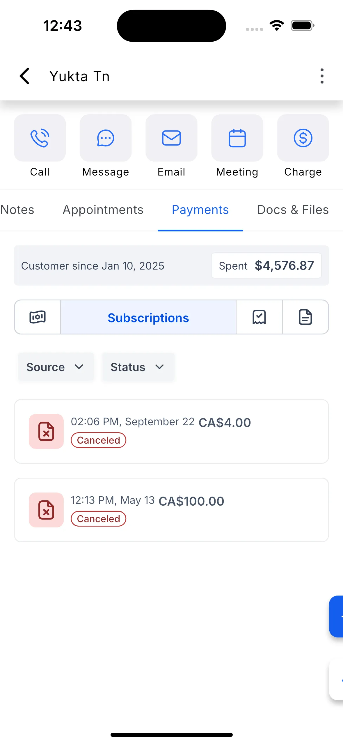 Payment actions from a contact record