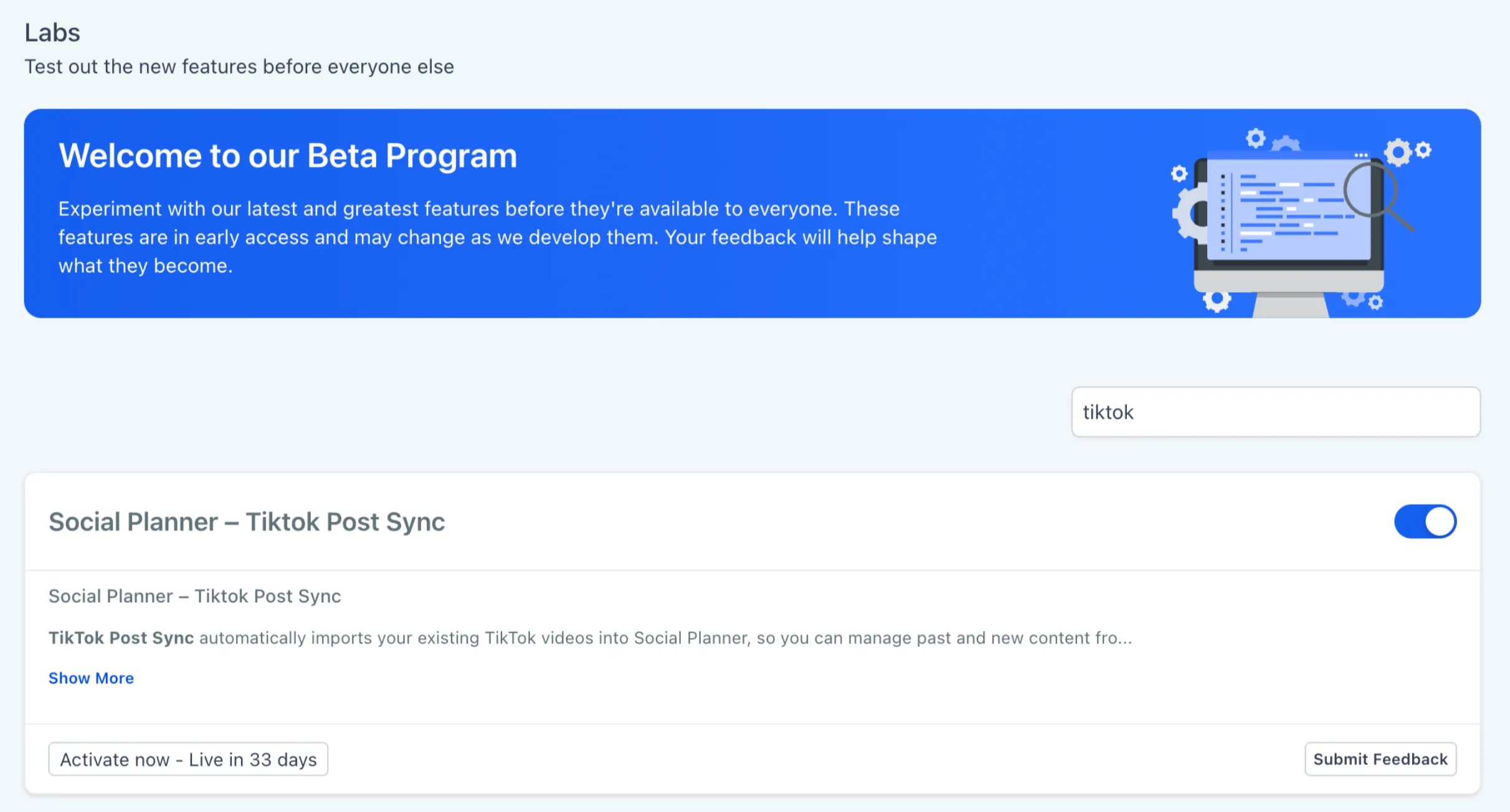 TikTok post sync in Social Planner