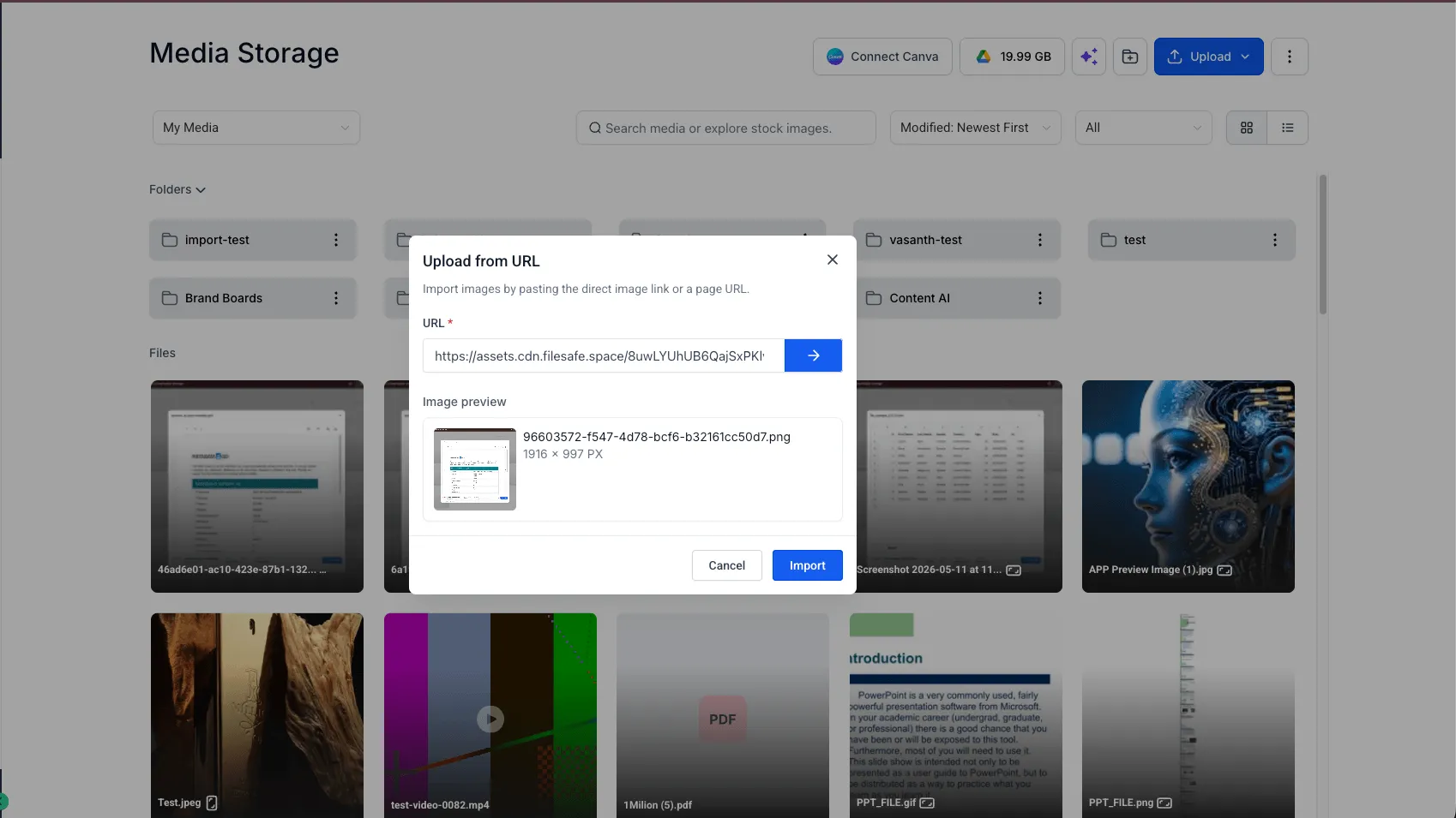 Image URL preview before import