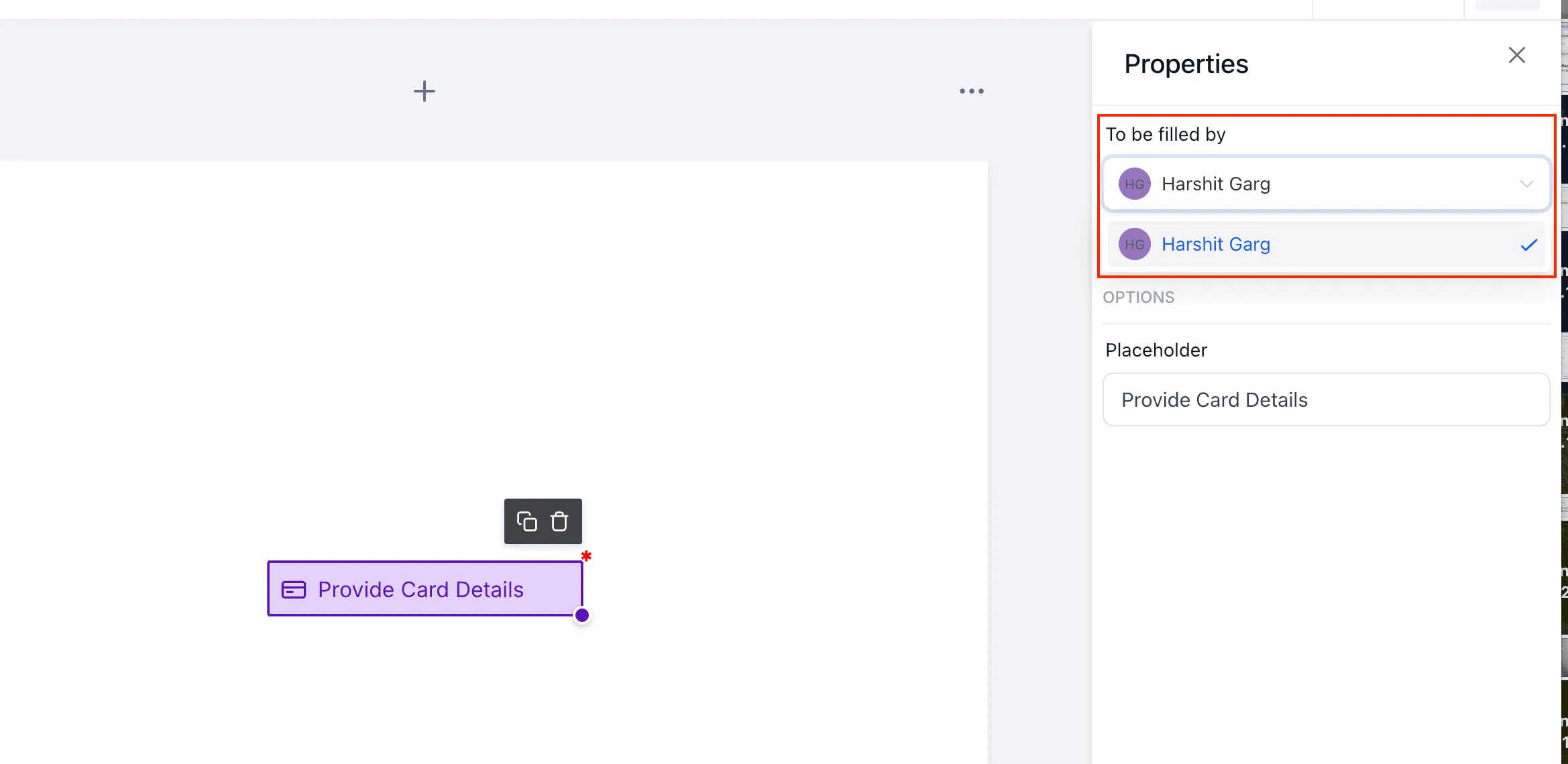 Card Details field settings