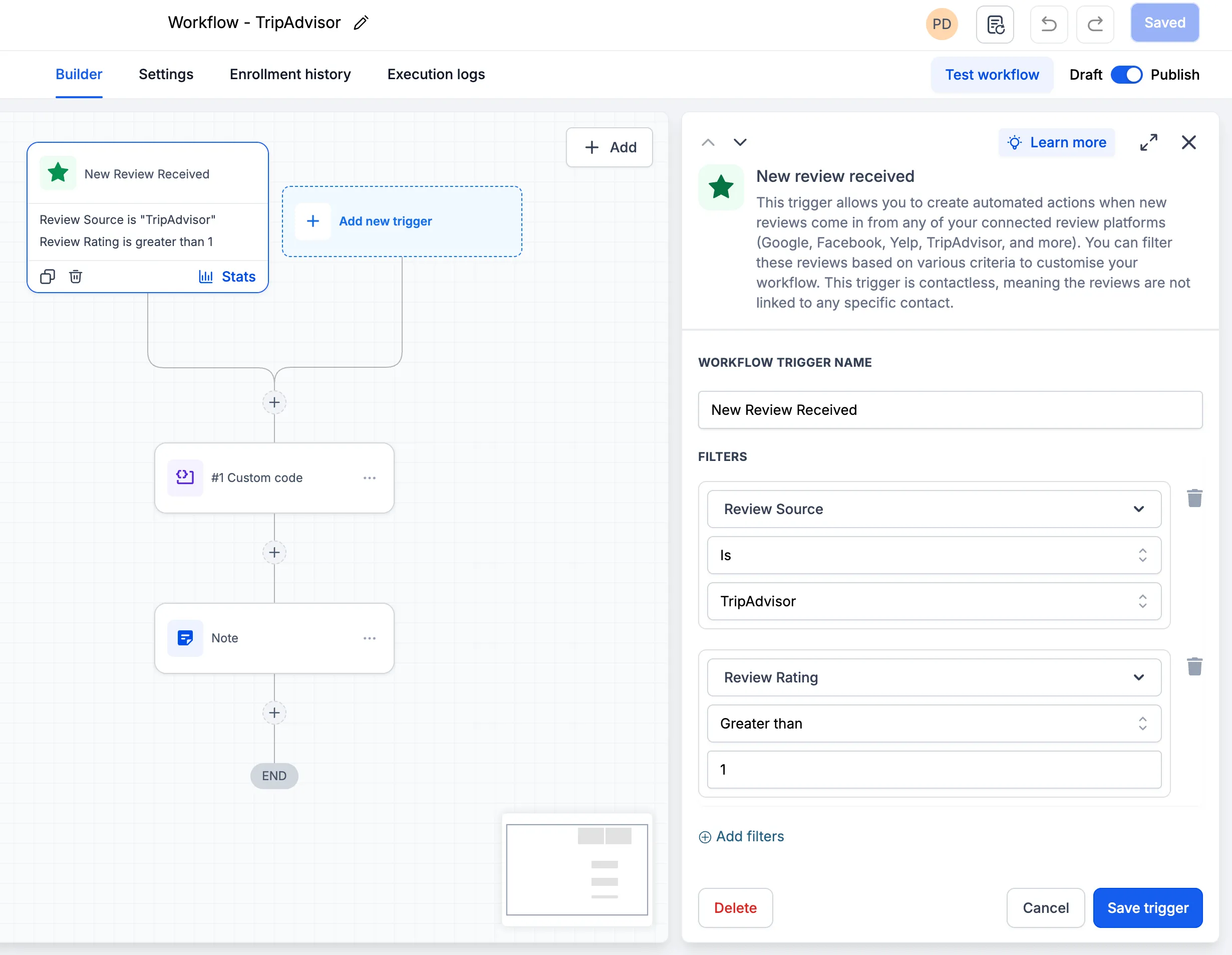 Review workflow trigger configuration