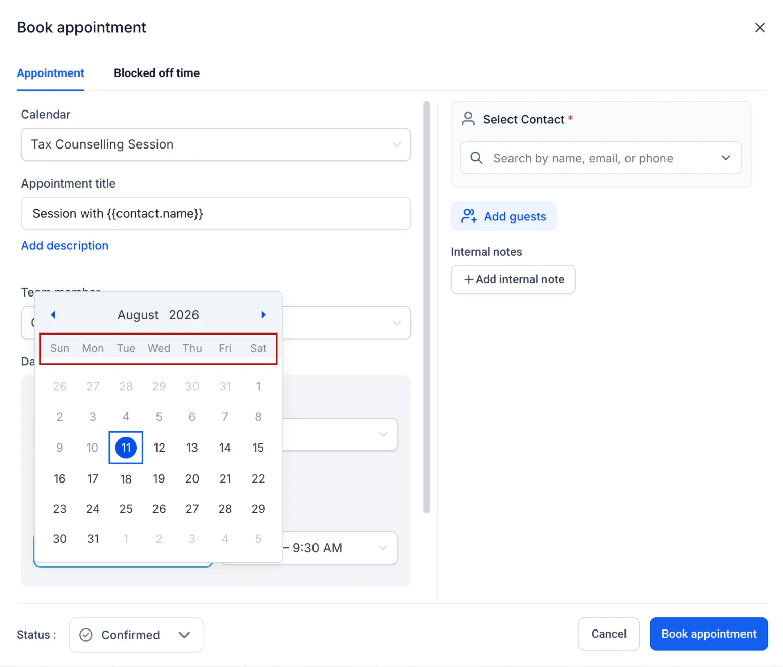 Week start options in SMBcrm Calendars