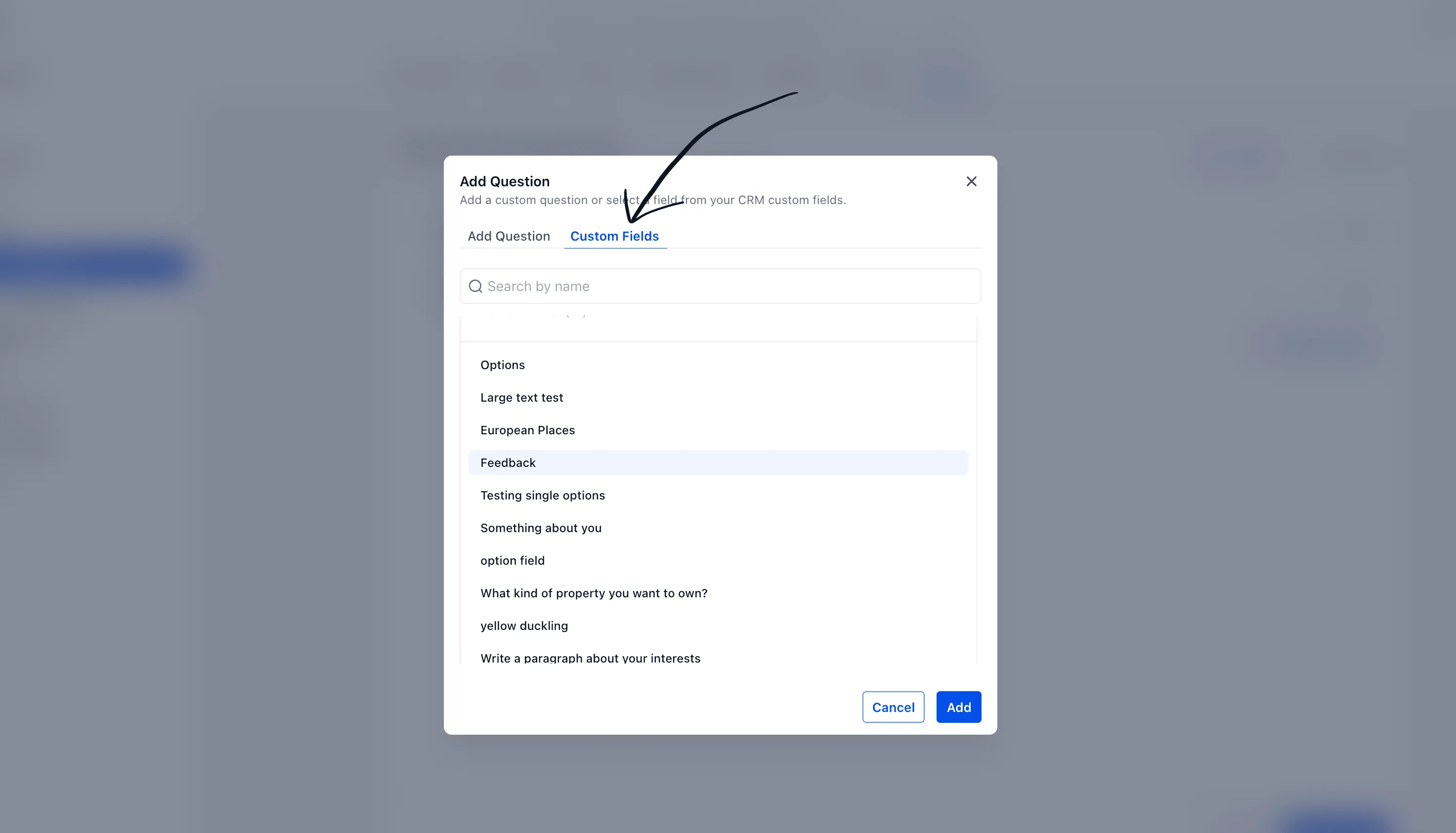 Custom field selection for membership questions