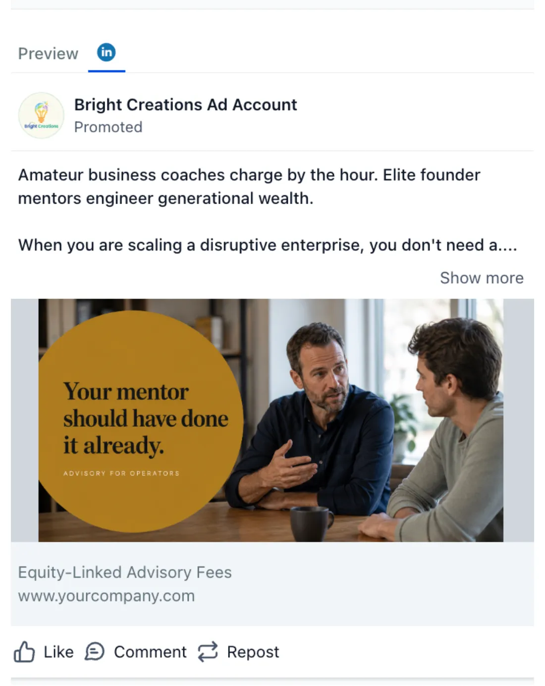 Business Mentoring - LinkedIn Ad