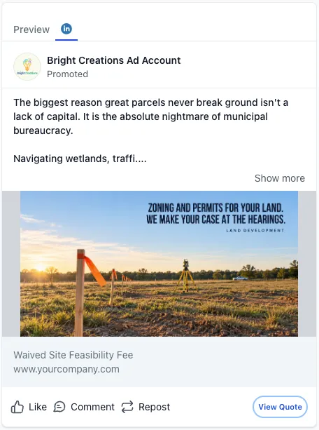 Land Developer - LinkedIn Ad