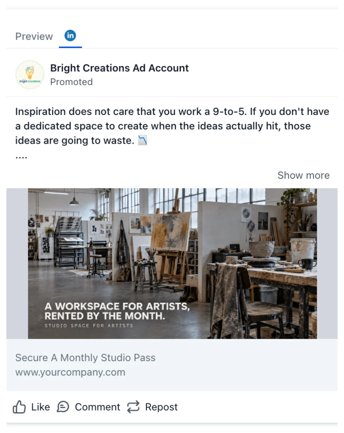Creative Arts Studio - LinkedIn Ad