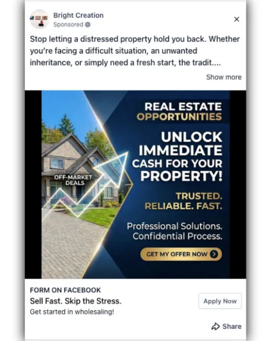 Real Estate Wholesaling - Facebook Ad