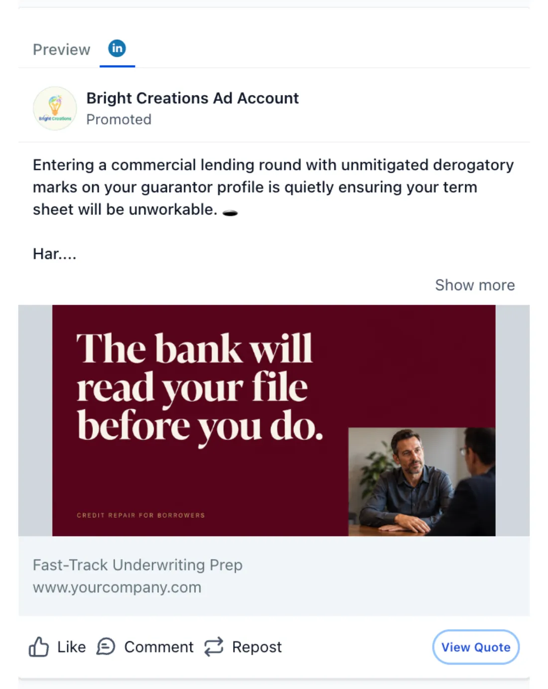 Credit Repair - LinkedIn Ad