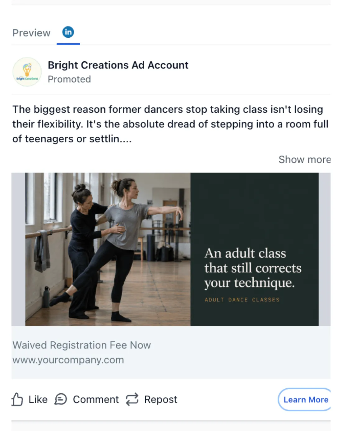 Dance Company - LinkedIn Ad