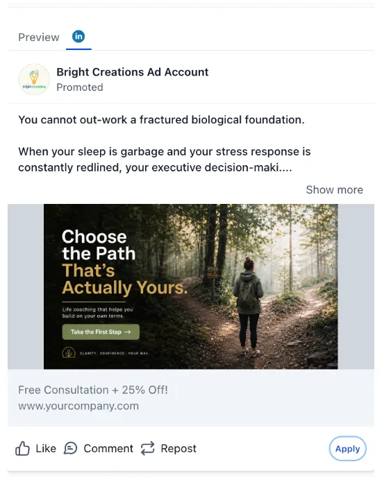 Lifestyle Coaching - LinkedIn Ad