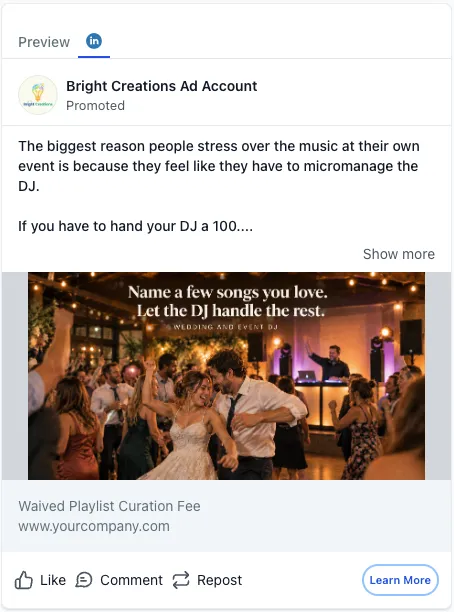 Professional DJ Services - LinkedIn Ad