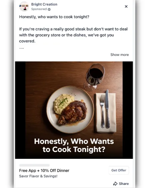 Steak Restaurant - Facebook Ad