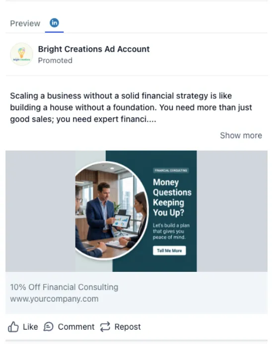 Financial Consulting - LinkedIn Ad