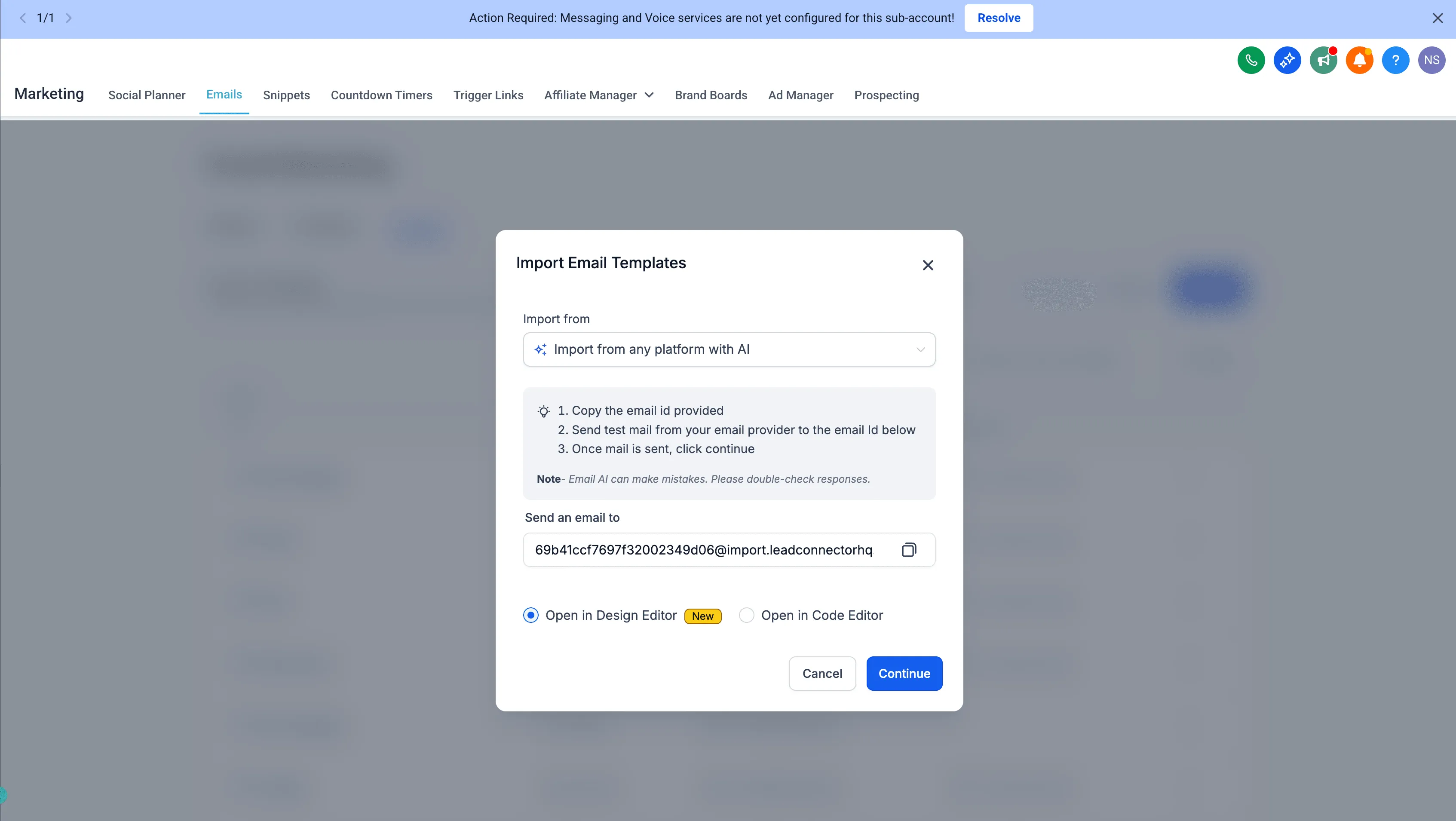 Import email template workflow