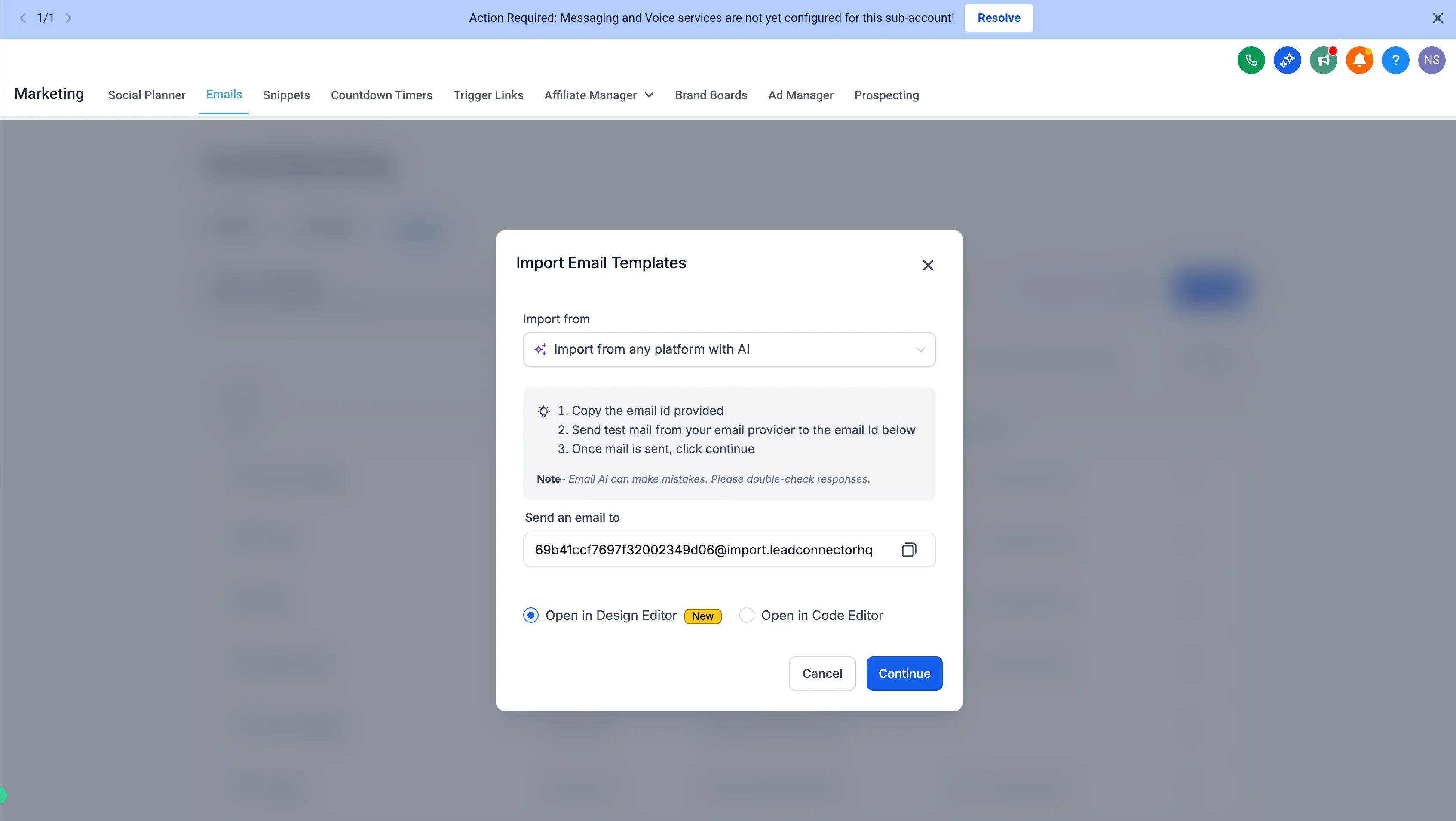 Import email template workflow