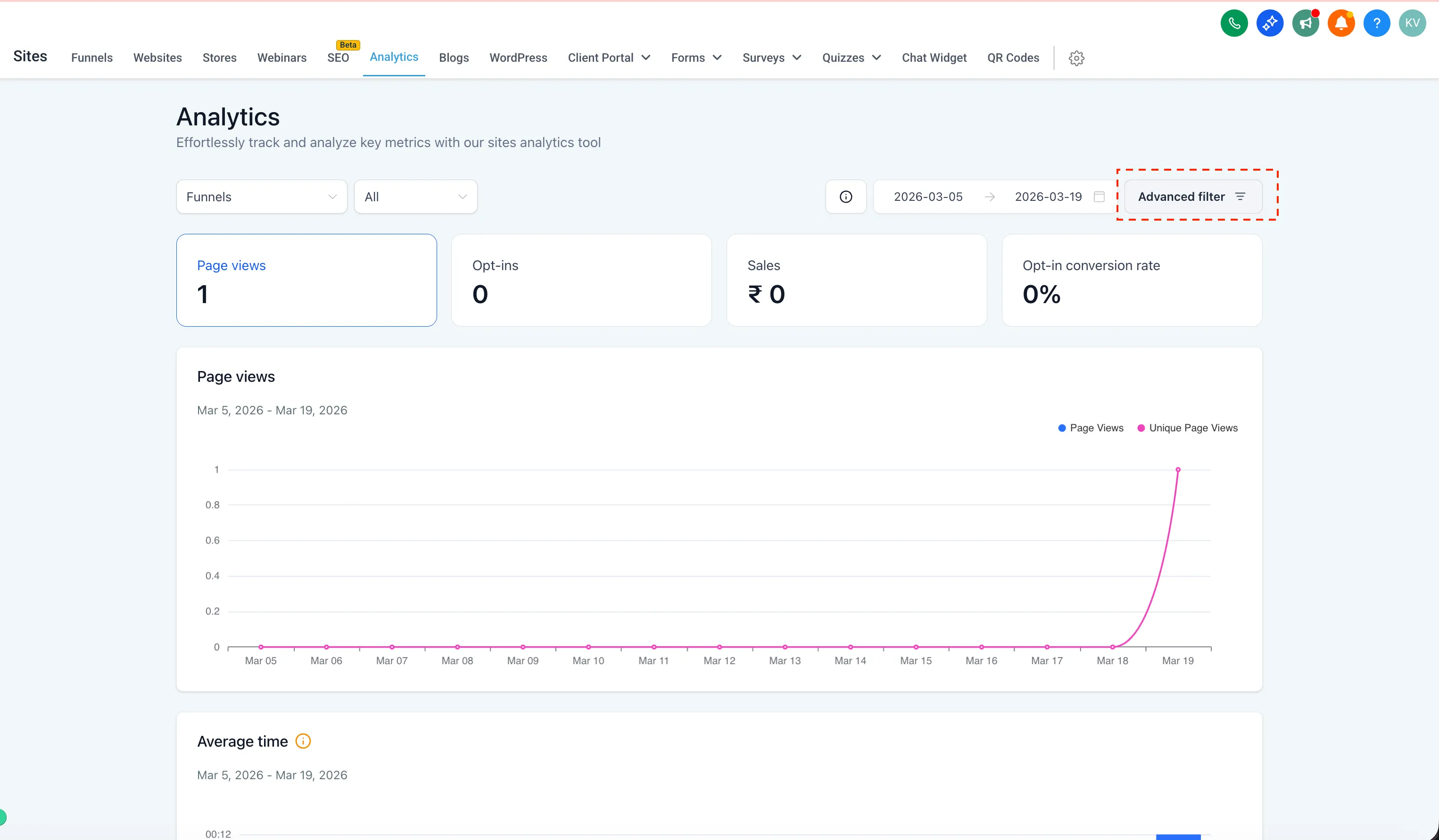 Analytics filter view