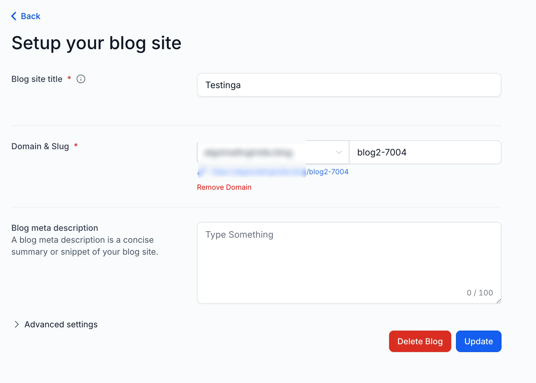 Blog domain settings screenshot