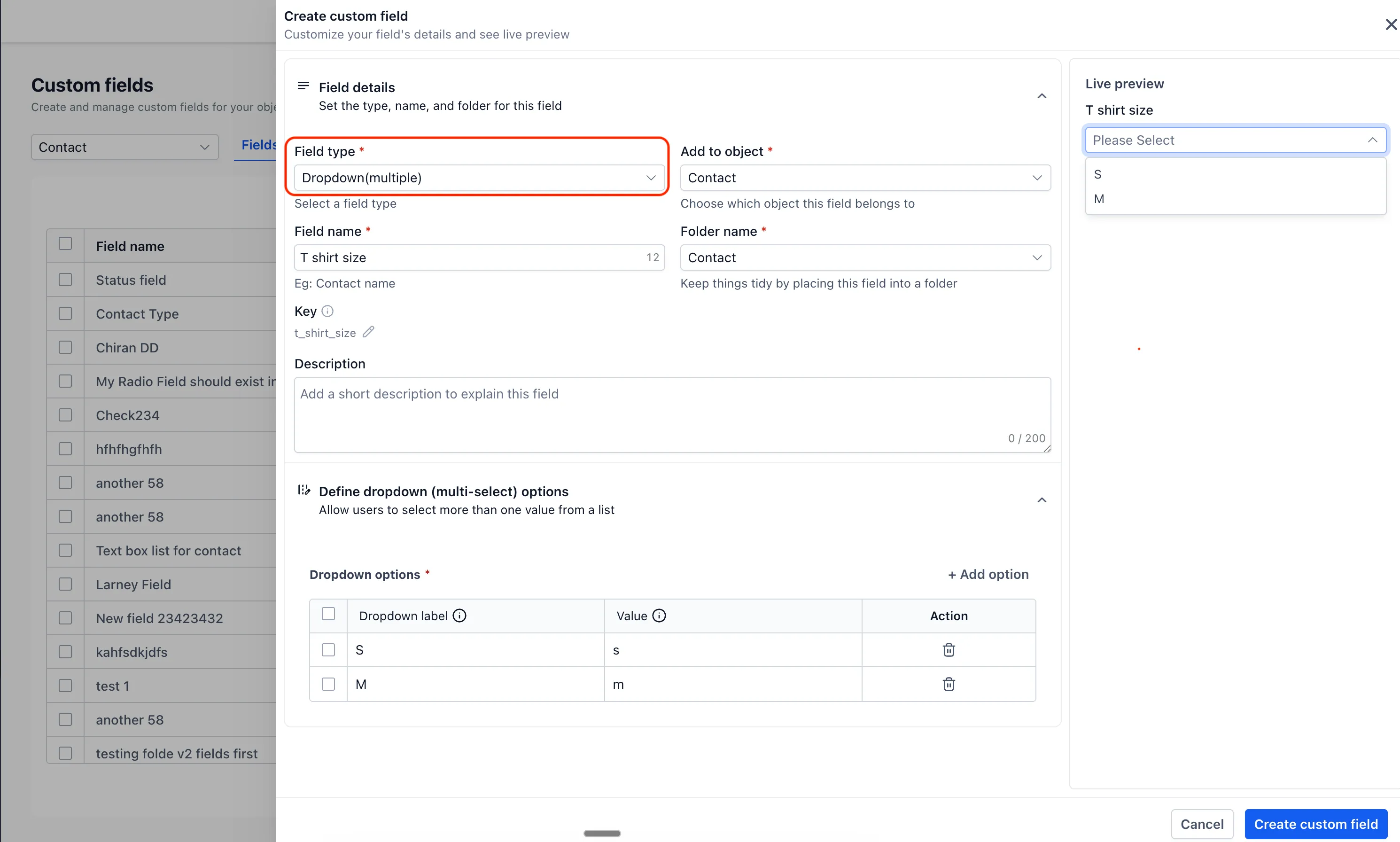 Live preview for custom fields
