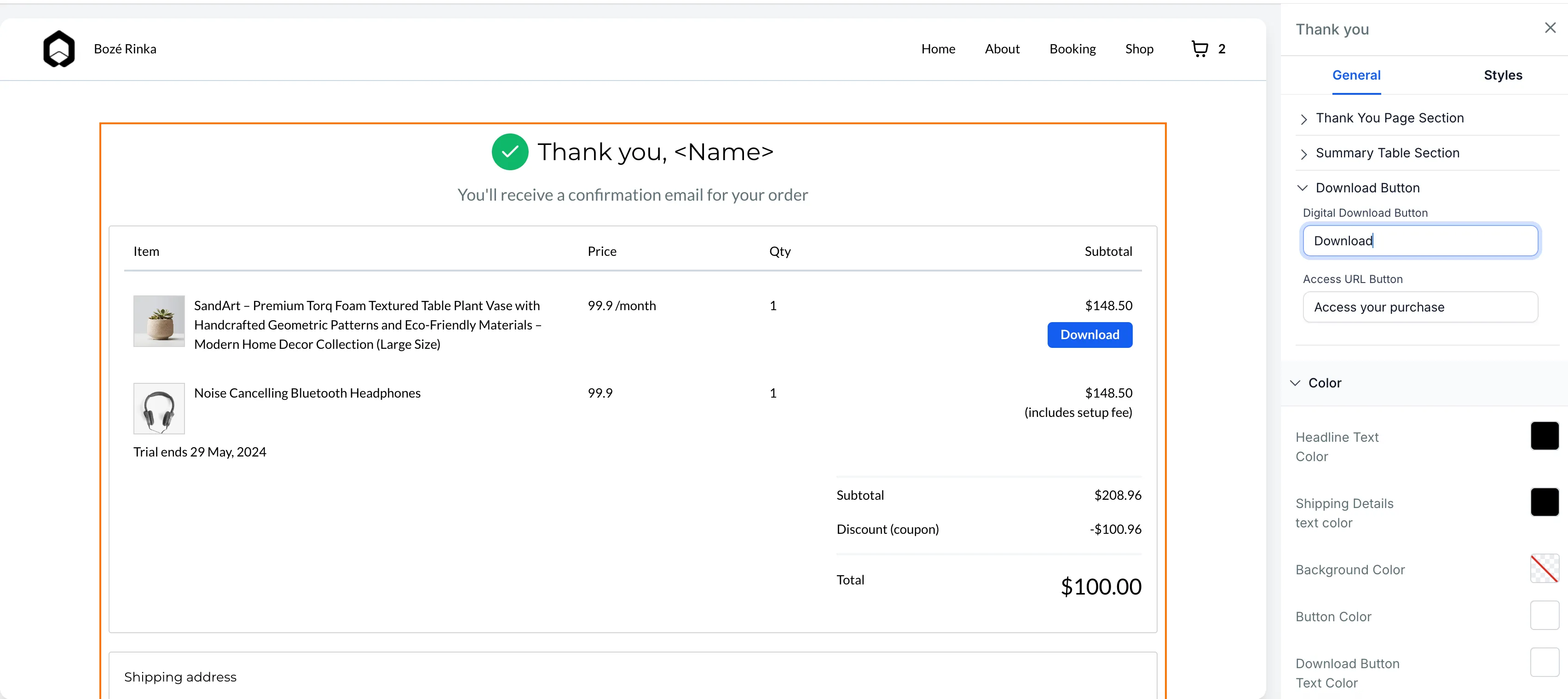 Thank You page access