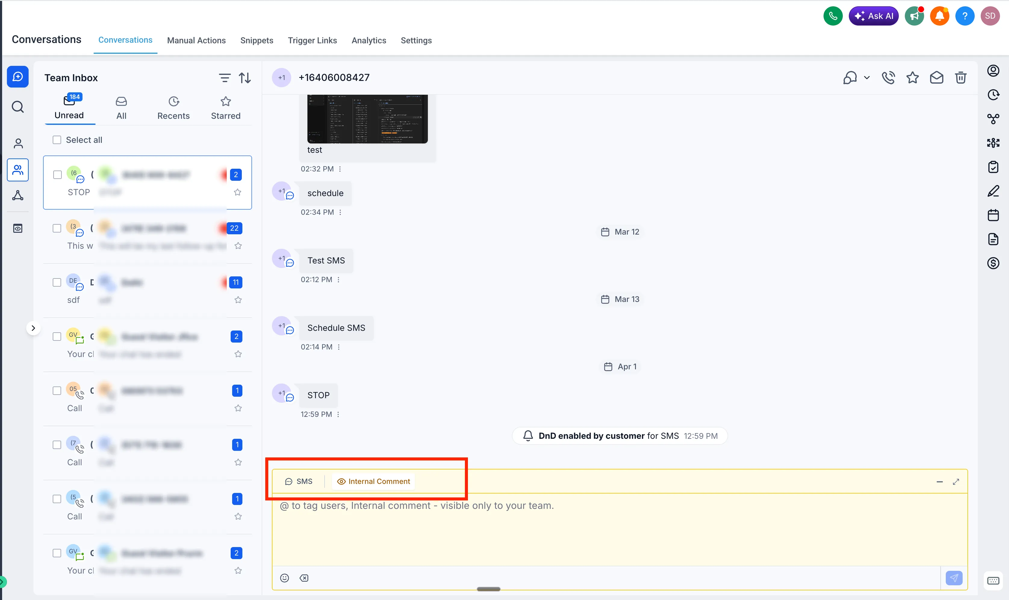 Internal comment access in Conversations