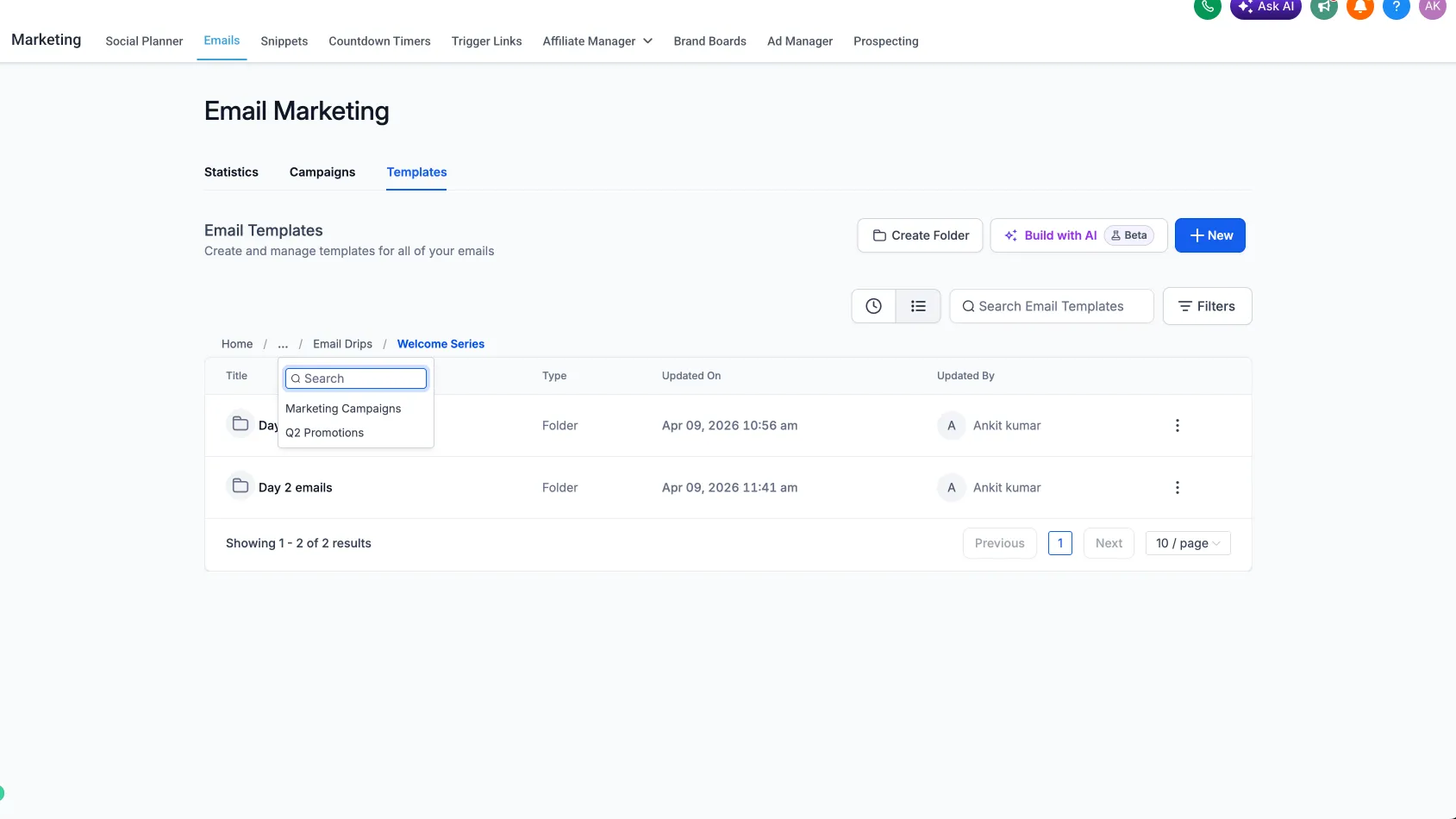 Nested folder organization