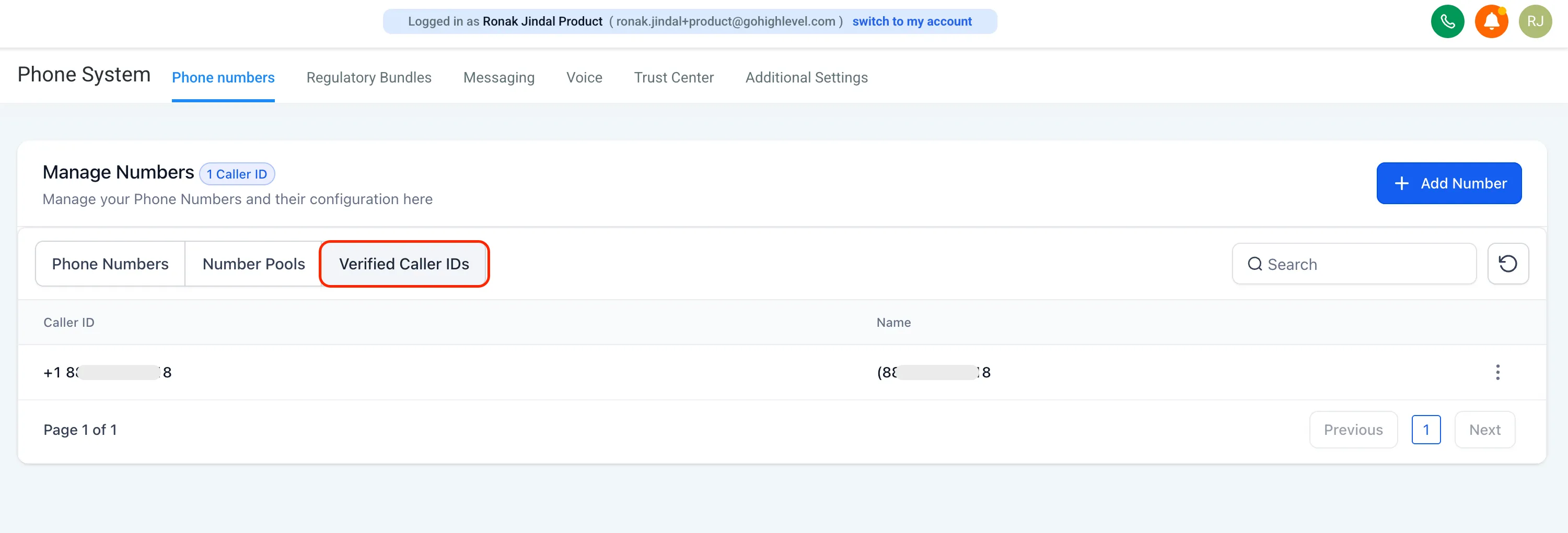 Verified Caller ID settings