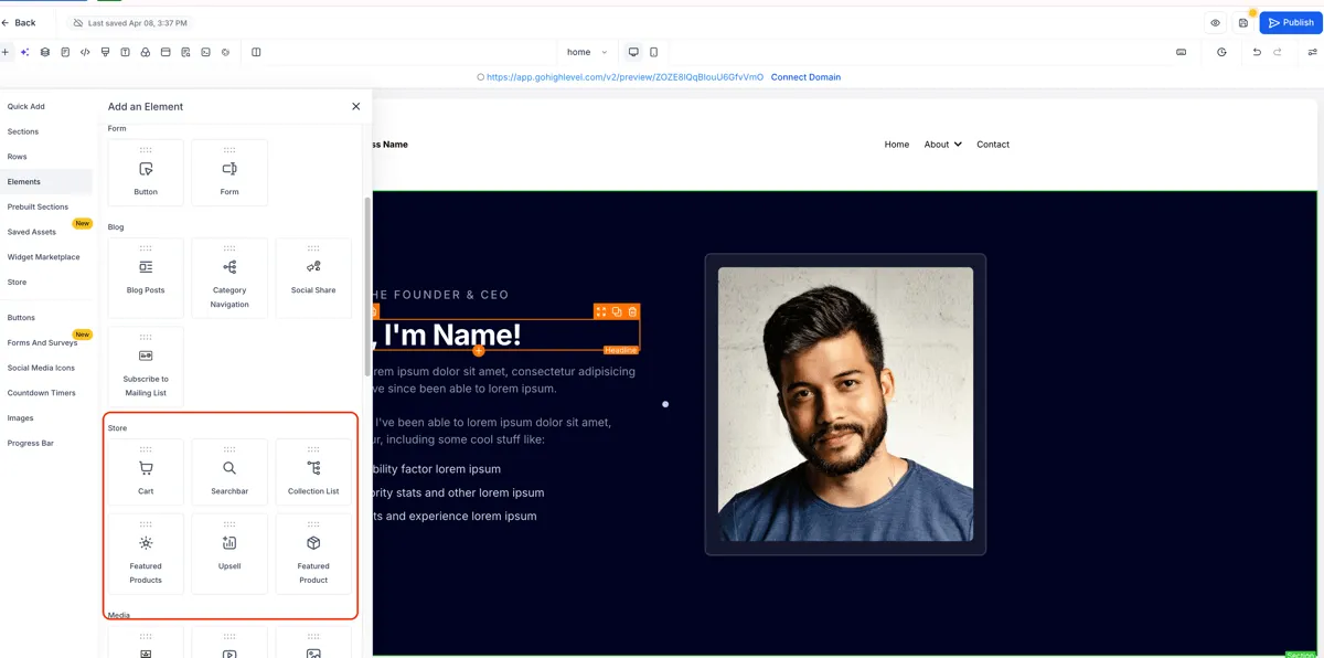 Store elements shown between Blog and Media when no store exists